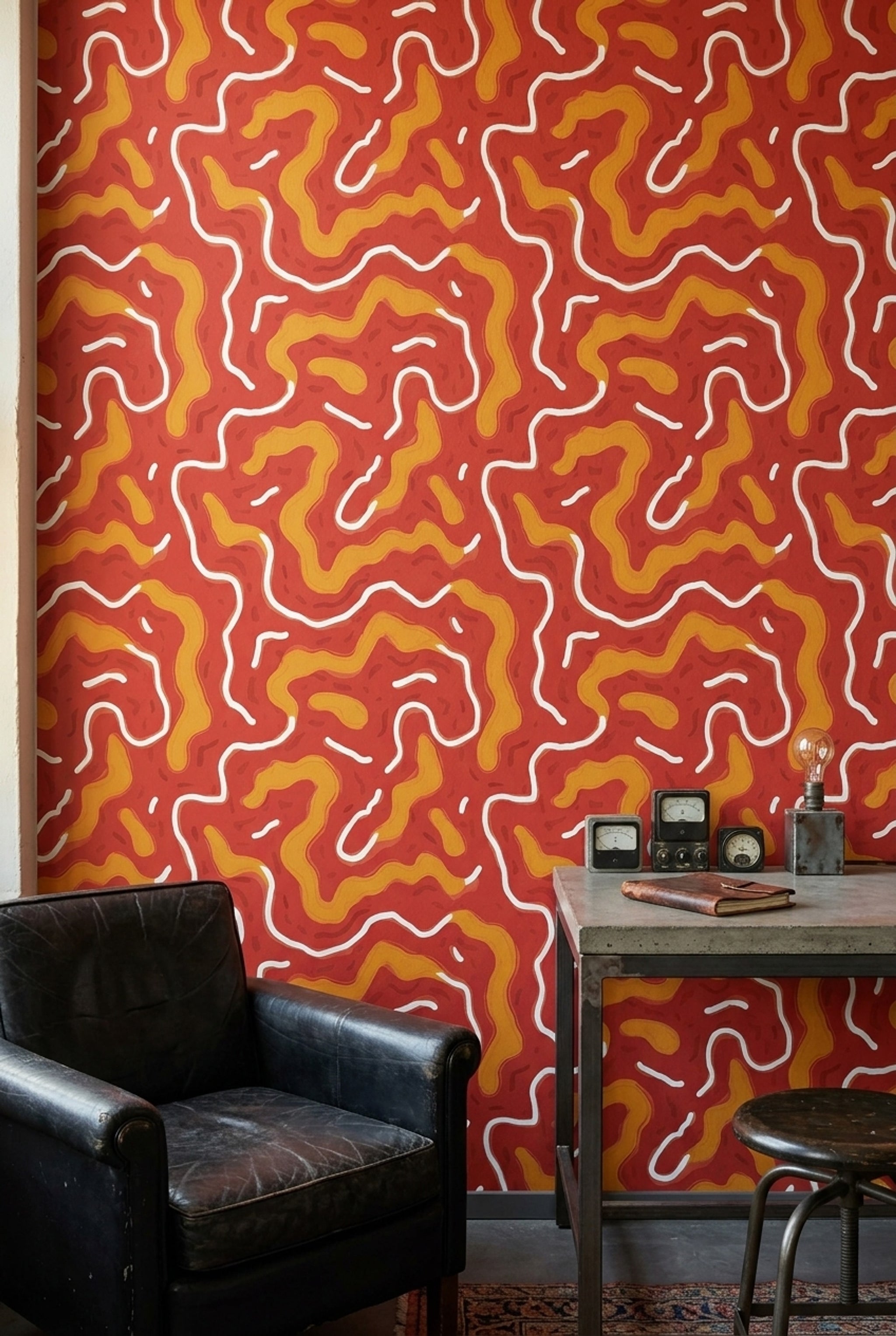 Abstract Wallpaper Organic Shapes Wavy Lines Removable Wall Decor