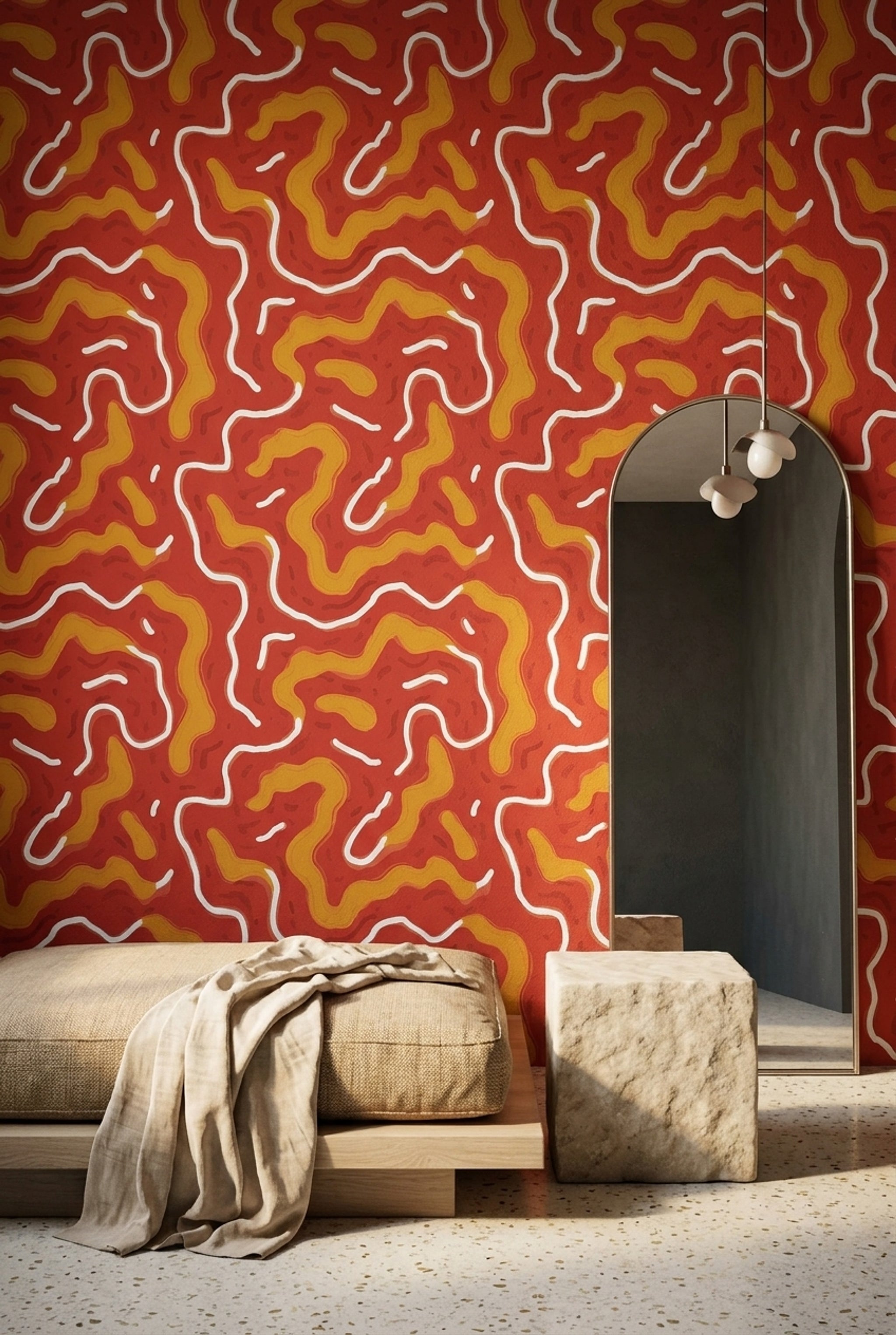 Abstract Wallpaper Organic Shapes Wavy Lines Removable Wall Decor