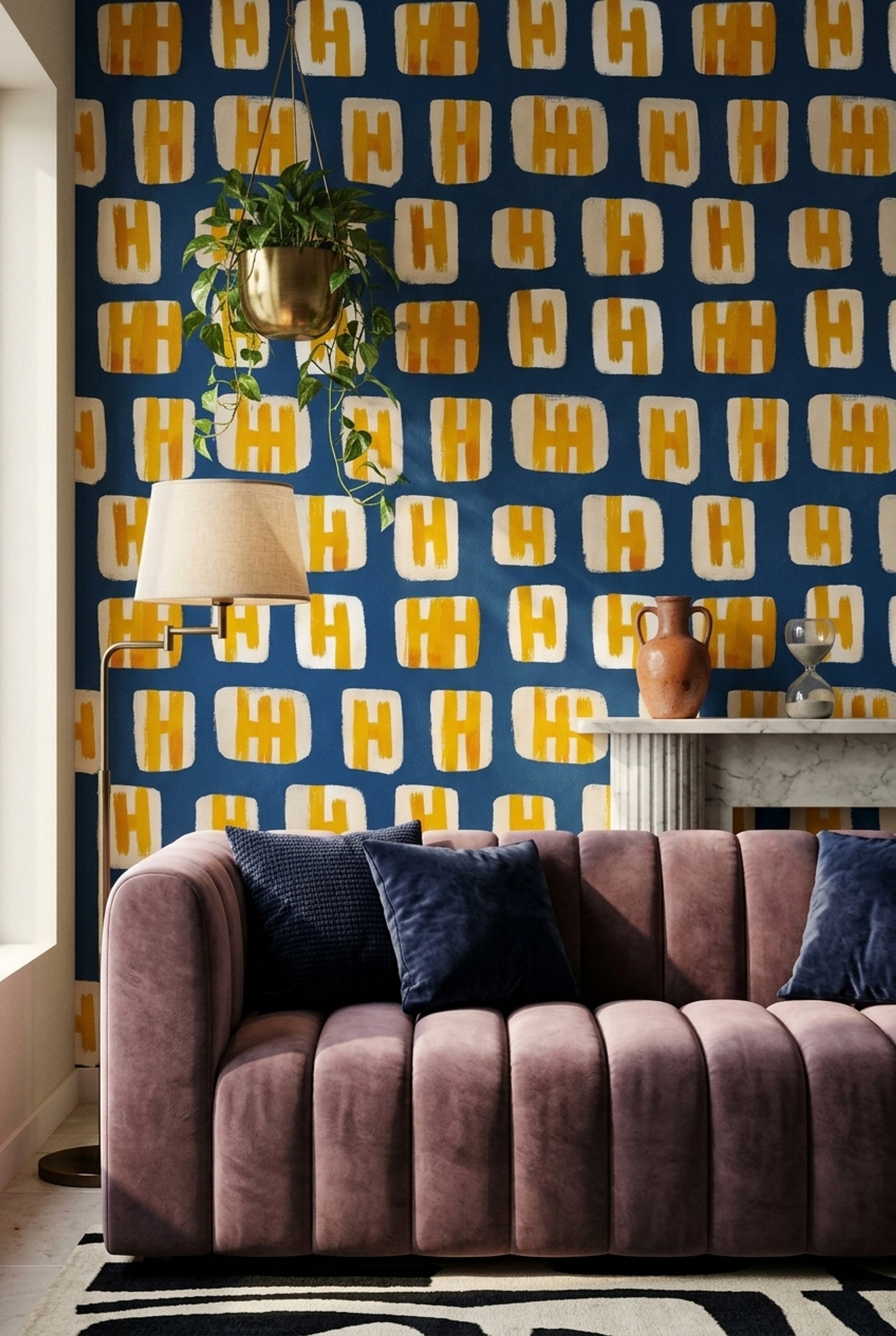 Abstract Wallpaper Geometric Shapes Dark Navy Background Decorative Mural