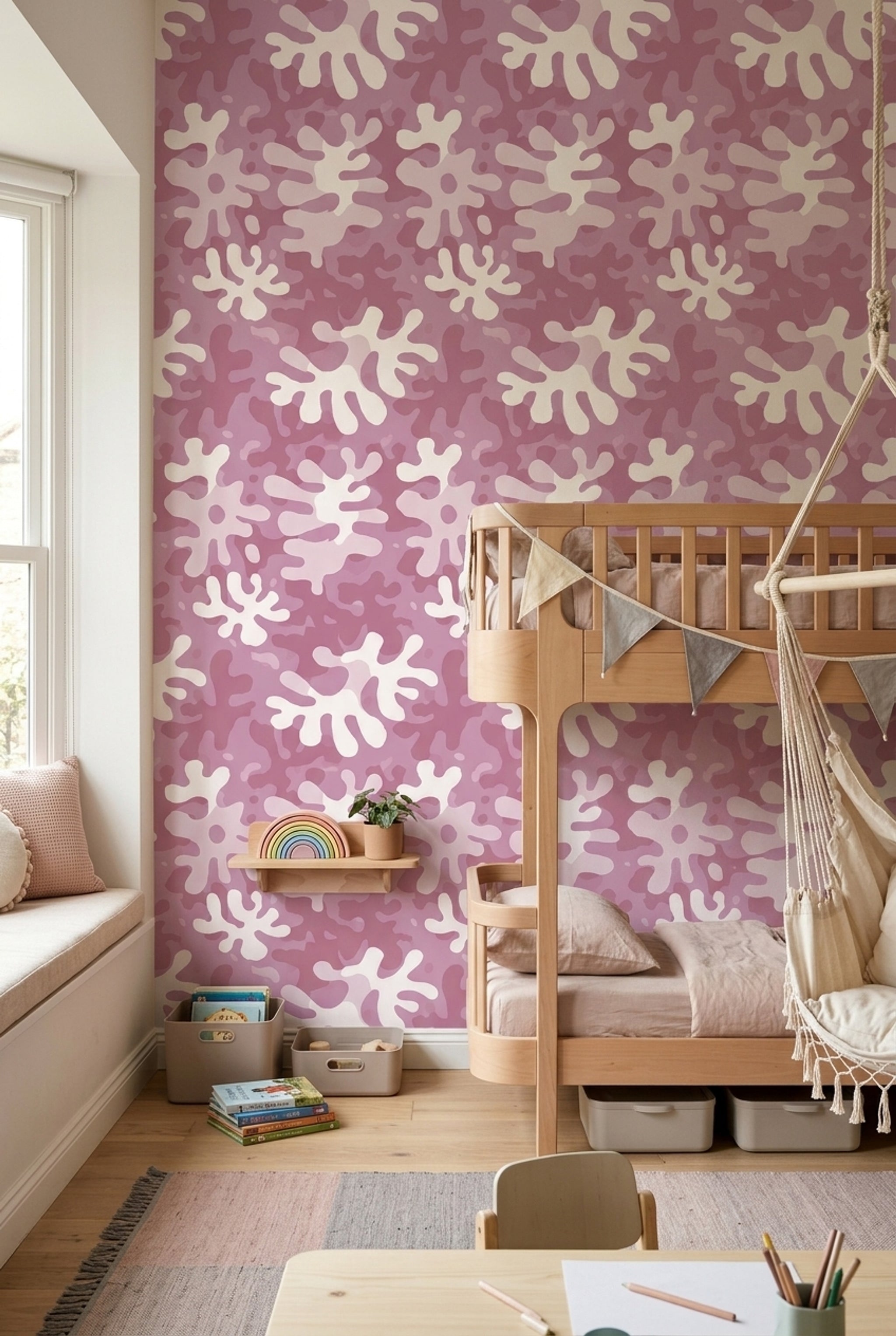 Pink Camouflage Wallpaper Abstract Blobs Pastel Decorative Mural