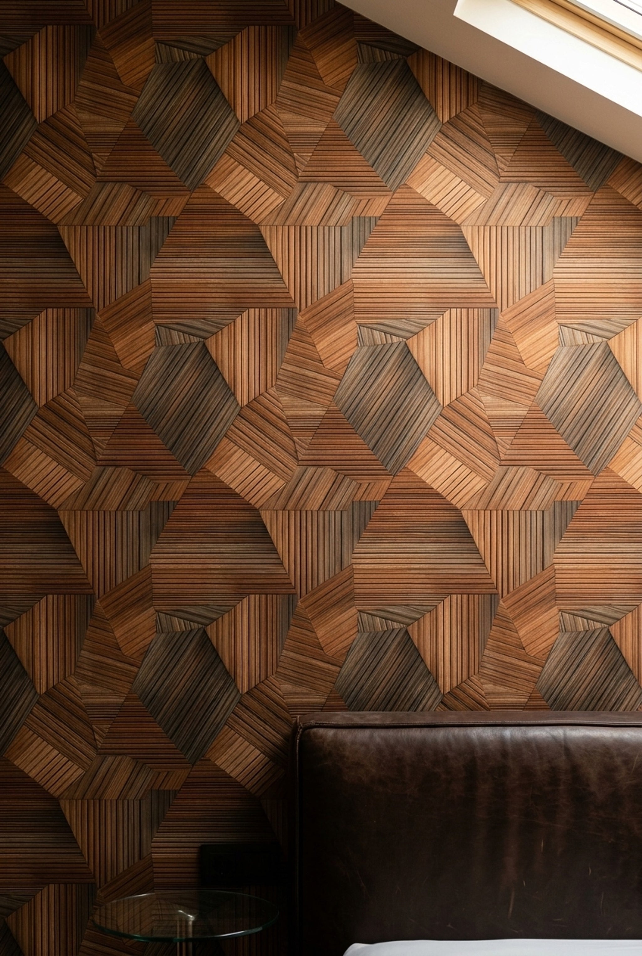 Dark Wood Wallpaper Geometric Mosaic Removable Abstract Panels Wall Double Roll