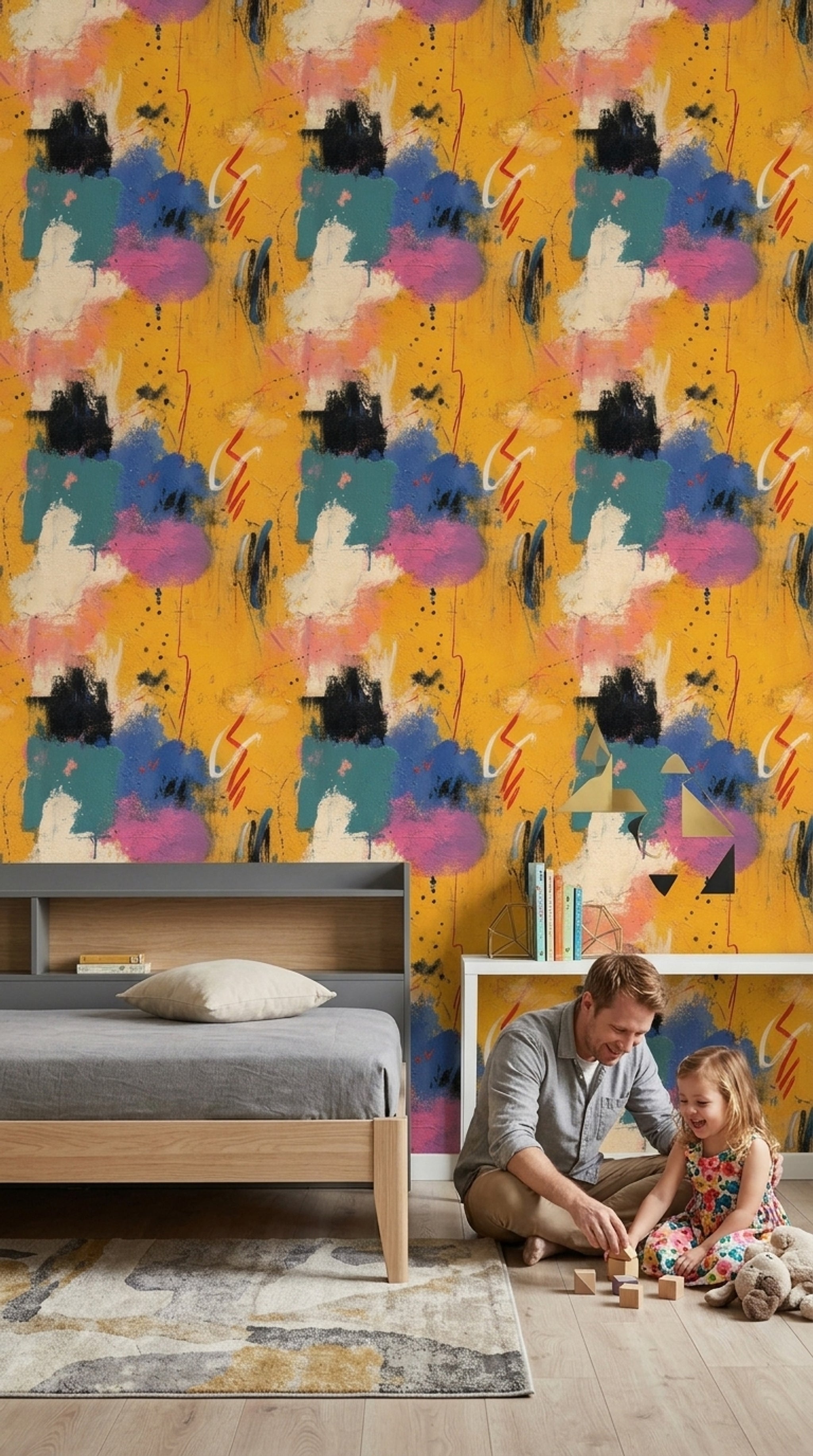 Mustard Yellow Wallpaper Textured Paint Color Blocks Removable Wall Decor