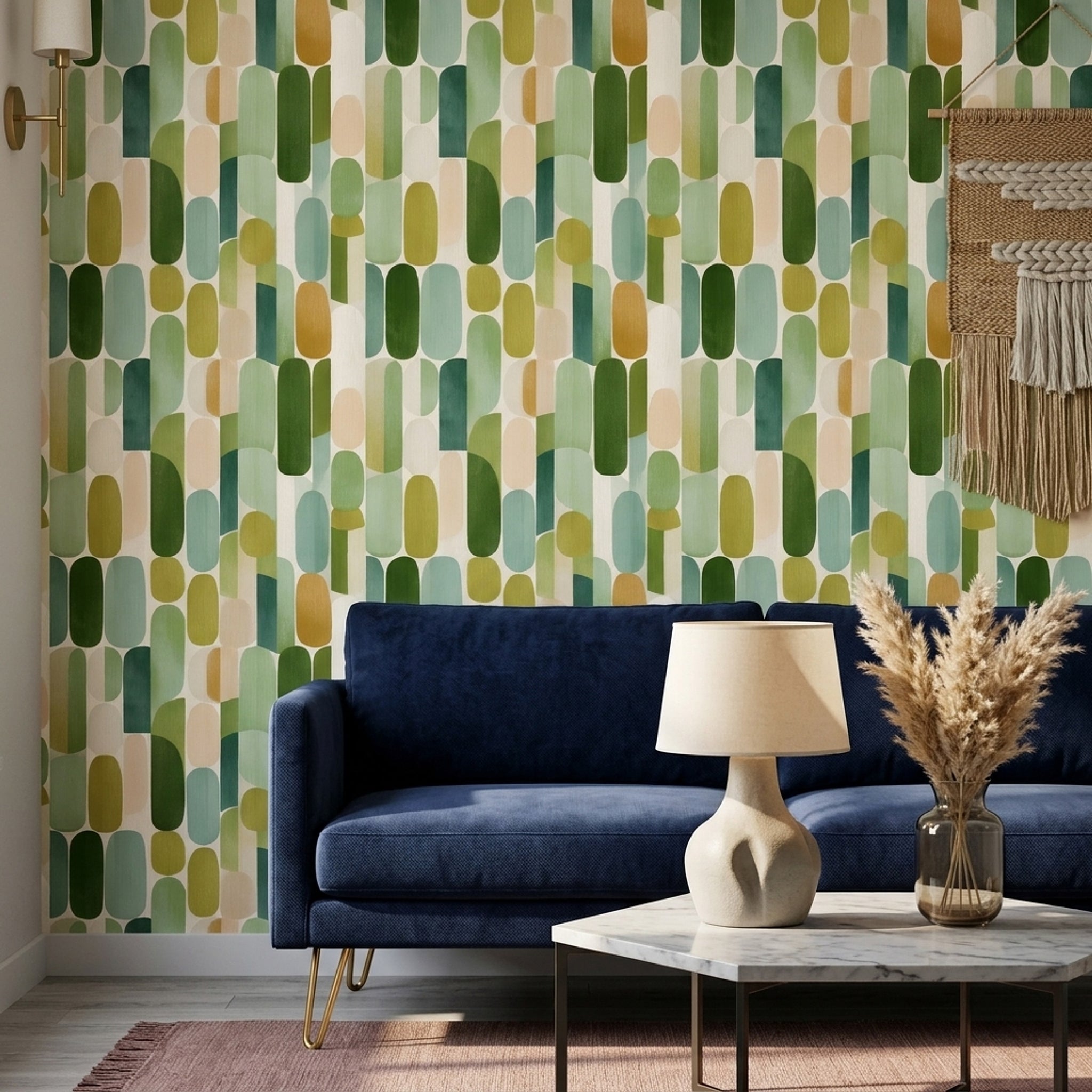 Mid Century Modern Wallpaper Retro Geometric Removable Wall Decor