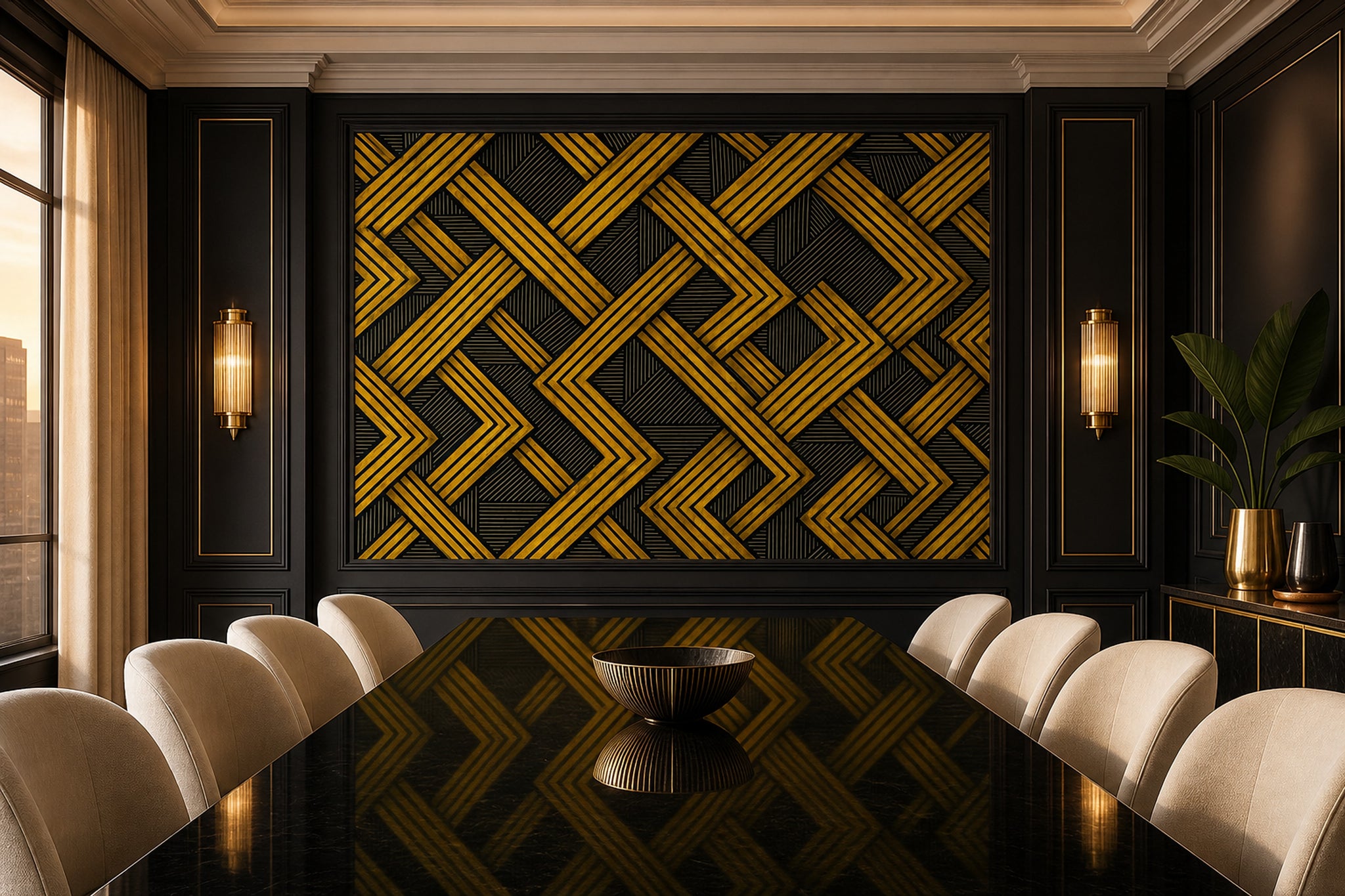 Art Deco Wallpaper Geometric Lattice Gold And Black Wall Mural