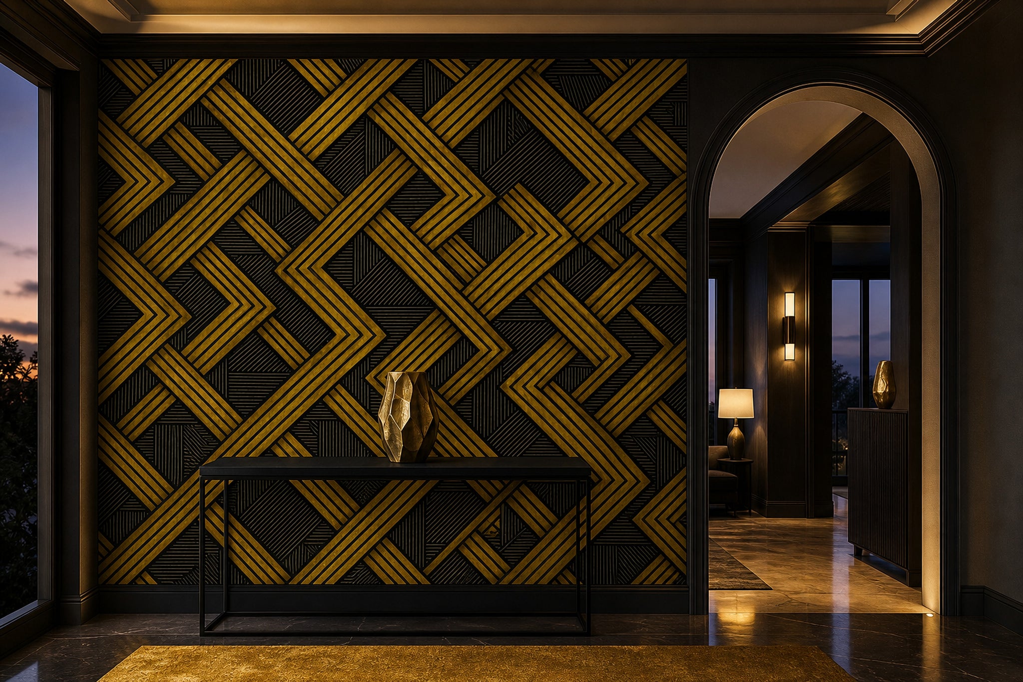 Art Deco Wallpaper Geometric Lattice Gold And Black Wall Mural