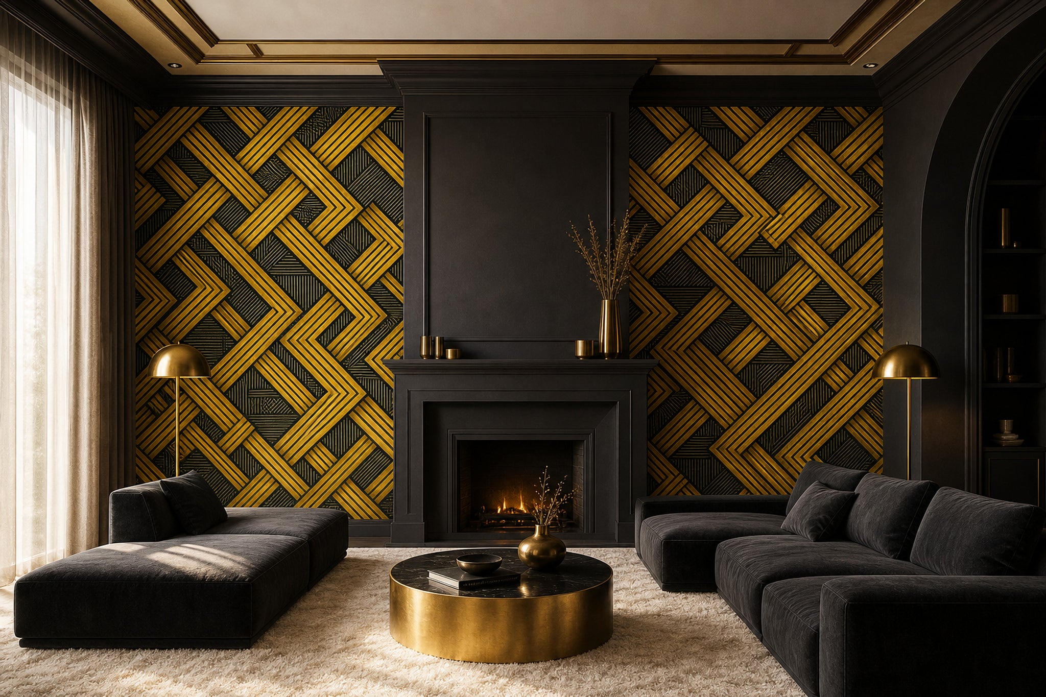 Art Deco Wallpaper Geometric Lattice Gold And Black Wall Mural