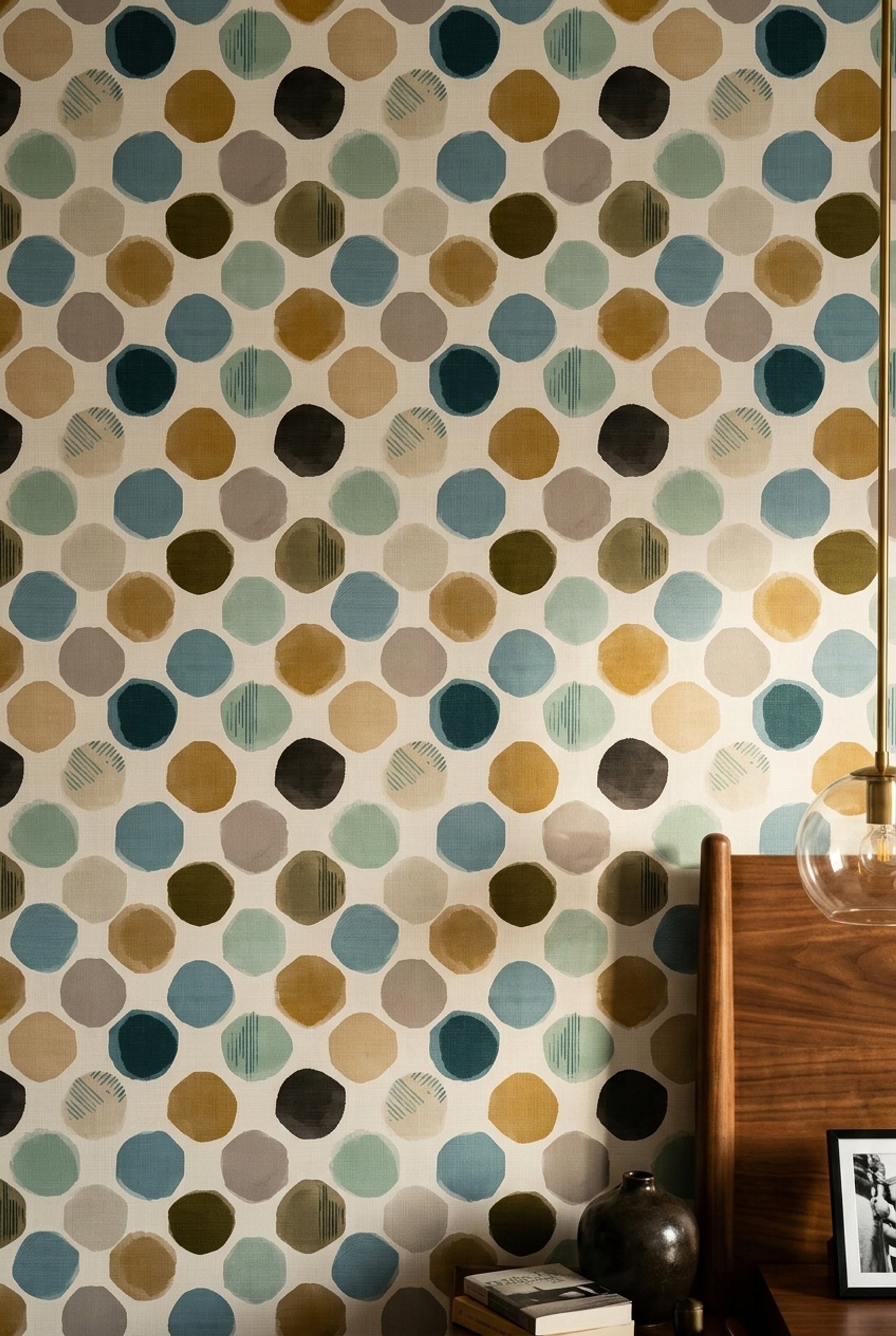 Abstract Polka Dots Wallpaper Hand Painted Circles Removable Muted Earth Tones Wall Double Roll