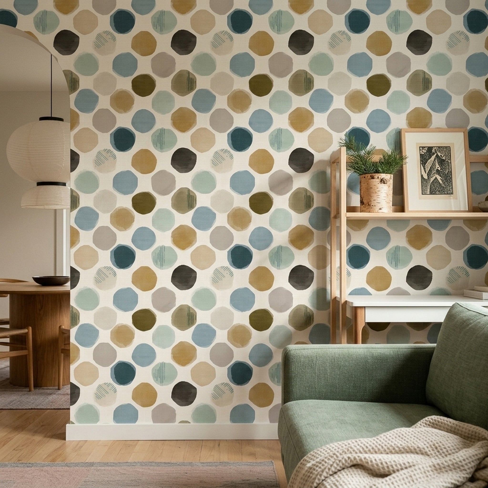 Abstract Polka Dots Wallpaper Hand Painted Circles Removable Muted Earth Tones Wall Double Roll