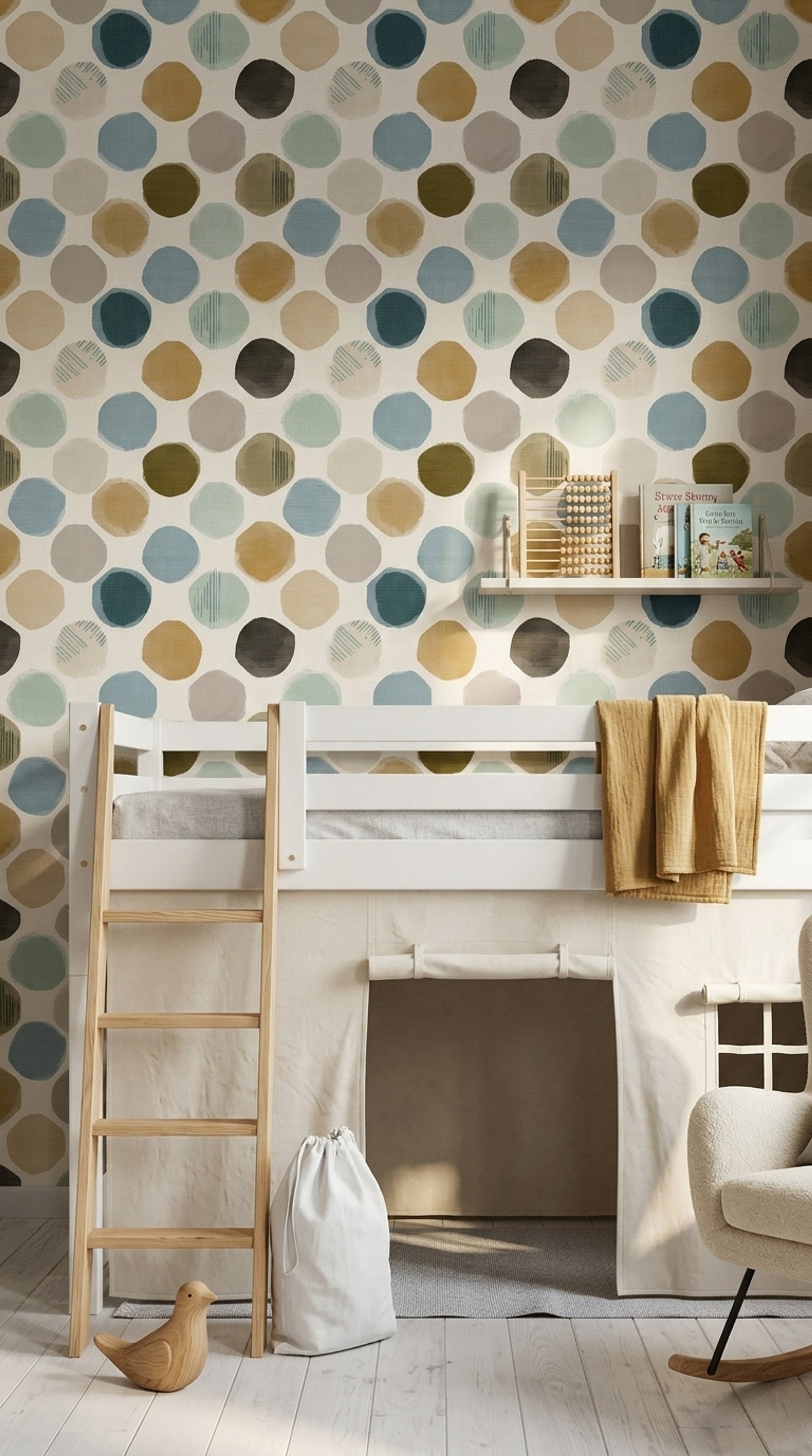 Abstract Polka Dots Wallpaper Hand Painted Circles Removable Muted Earth Tones Wall Double Roll
