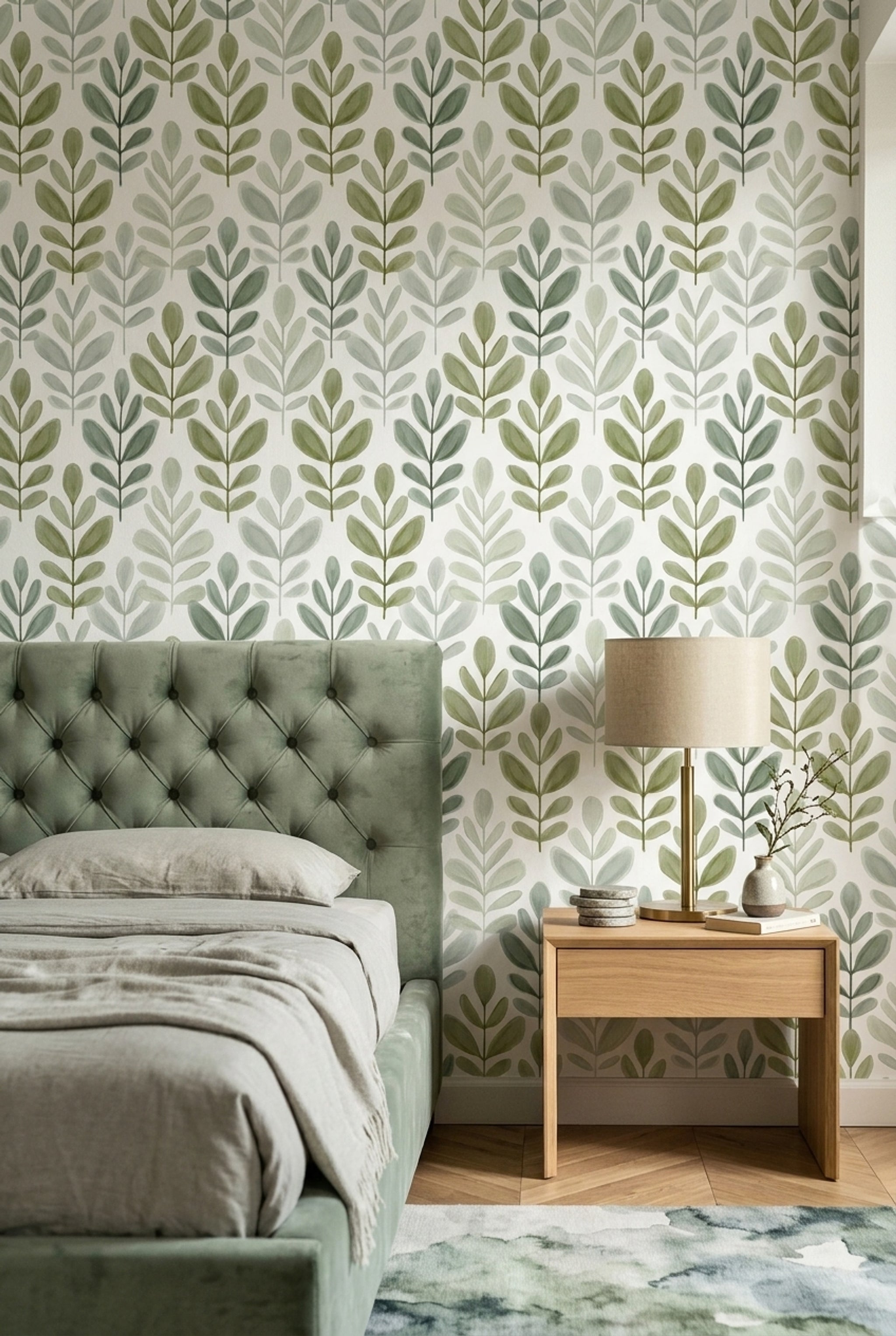 White Background Wallpaper Minimalist Botanical Removable Wall Decor