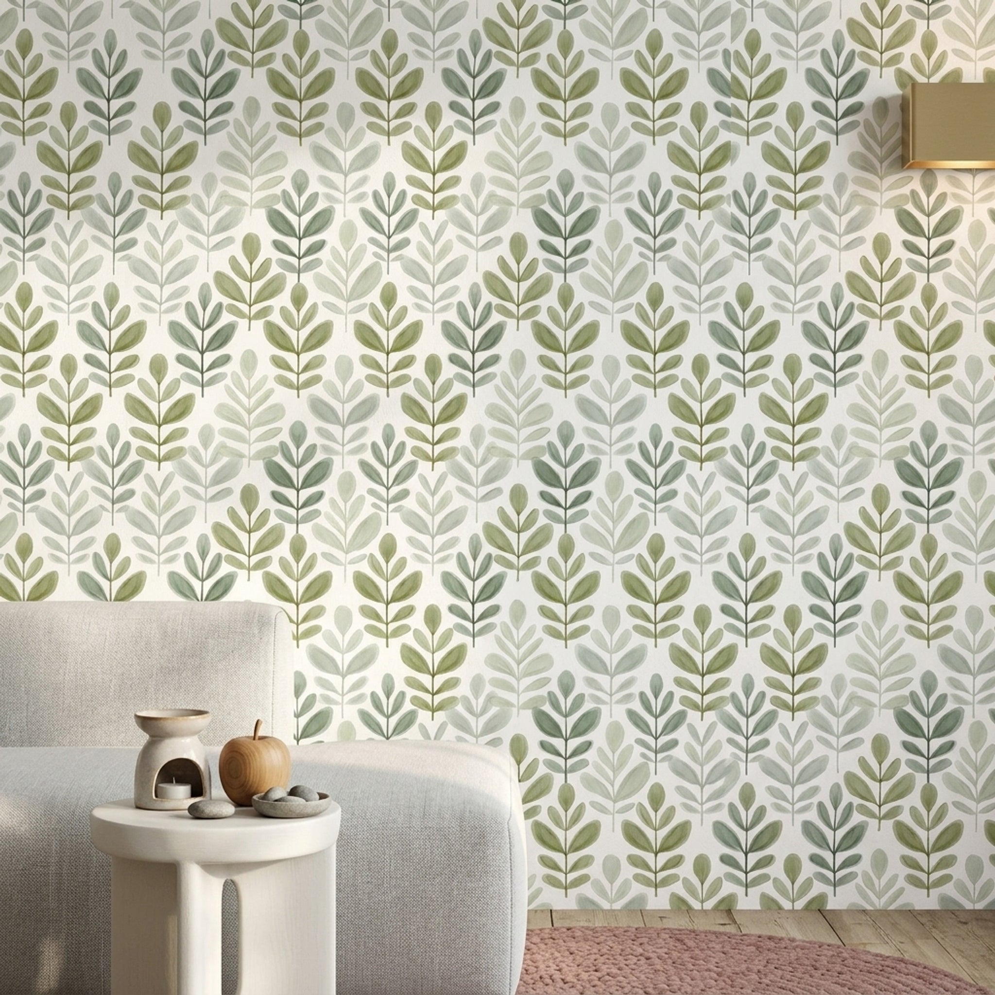 White Background Wallpaper Minimalist Botanical Removable Wall Decor
