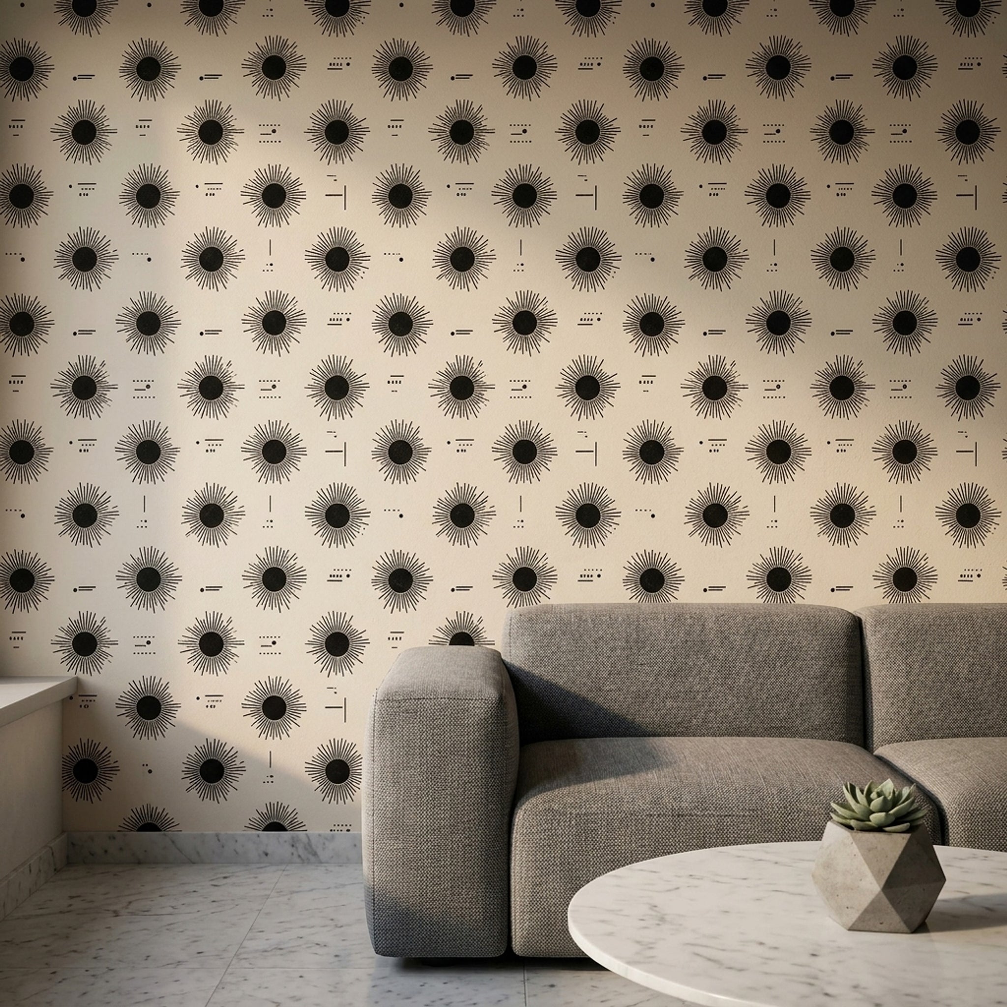 Sunburst Wallpaper Abstract Geometric Removable Black Ink Wall Double Roll
