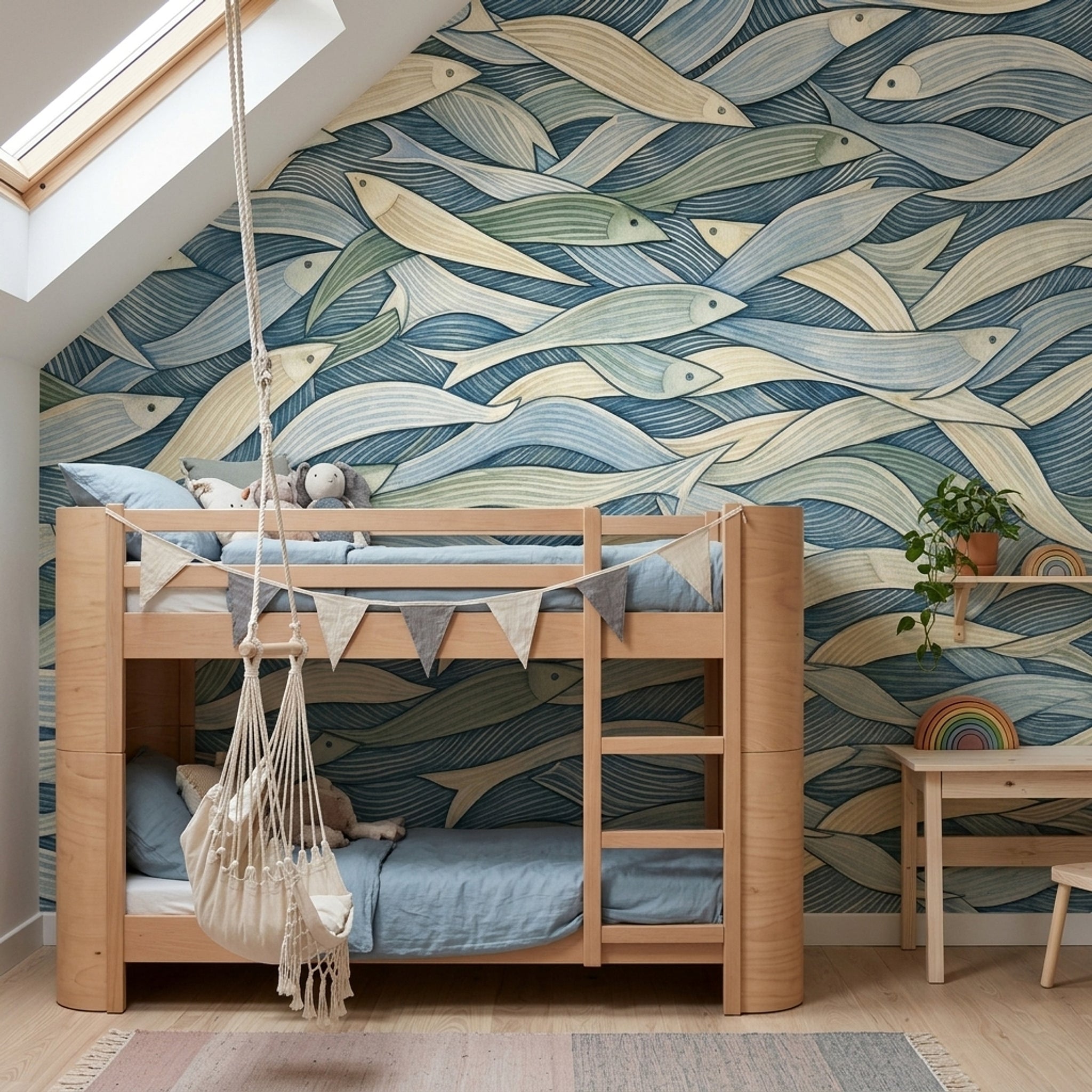 Coastal Wallpaper School Of Fish Removable Ocean Waves Wall Decor