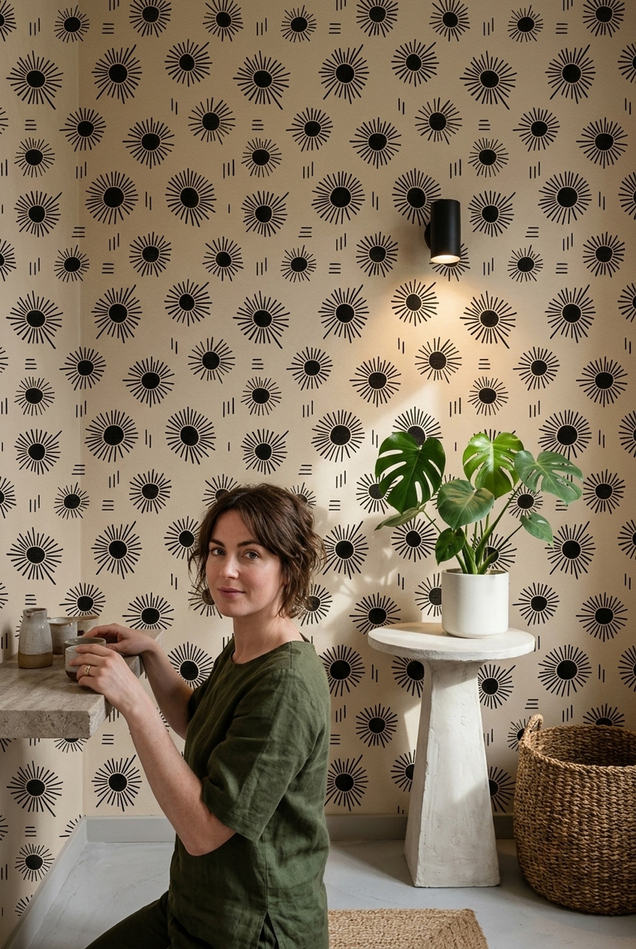 Sunburst Wallpaper Geometric Abstract Removable Wall Decor