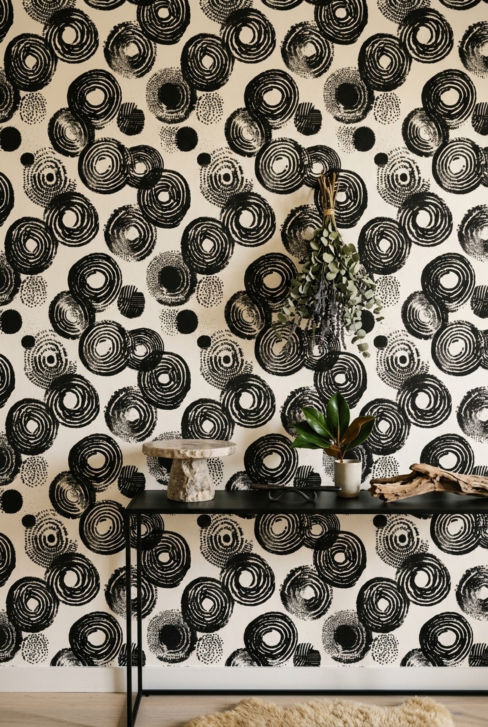 Concentric Circles Wallpaper Brushstroke Ink Stamp Removable Wall Decor