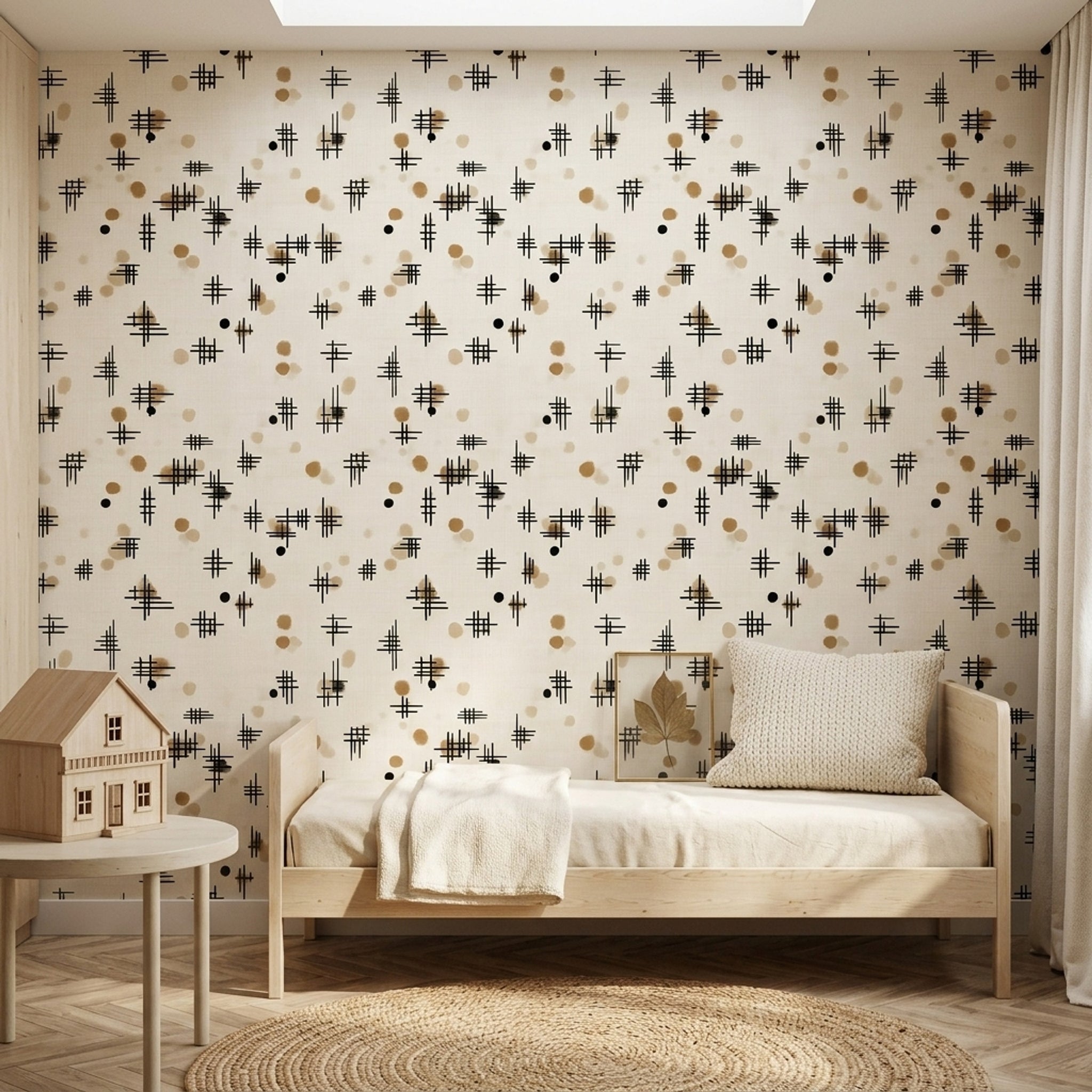 White Background Wallpaper Solid Black Mid Century Modern Decorative Mural