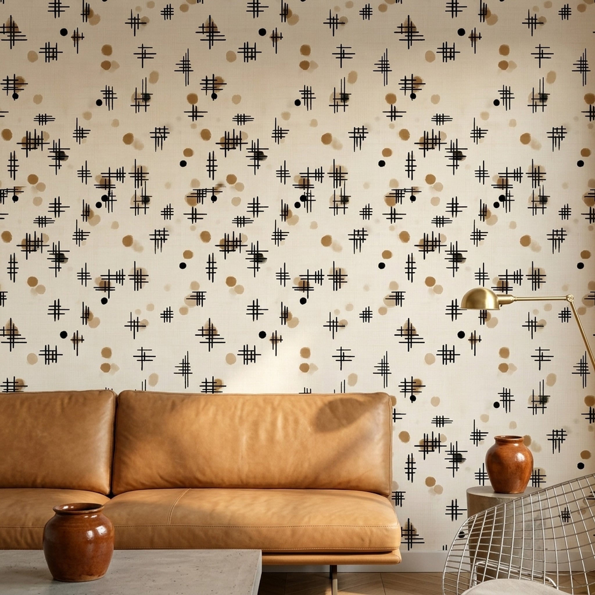 White Background Wallpaper Solid Black Mid Century Modern Decorative Mural
