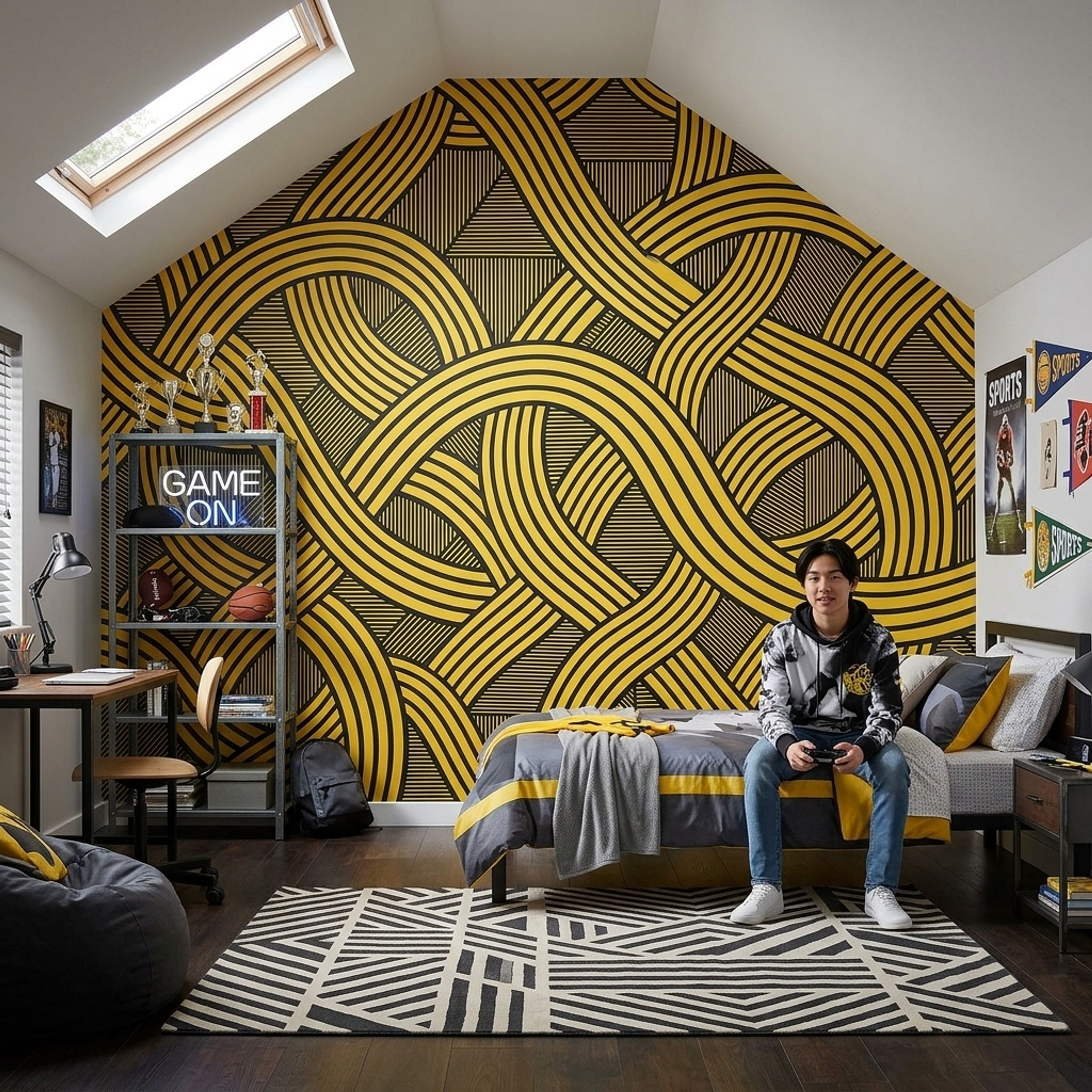 Abstract Geometric Wallpaper Interlocking Loops Striped Ribbons Removable Wall Decor