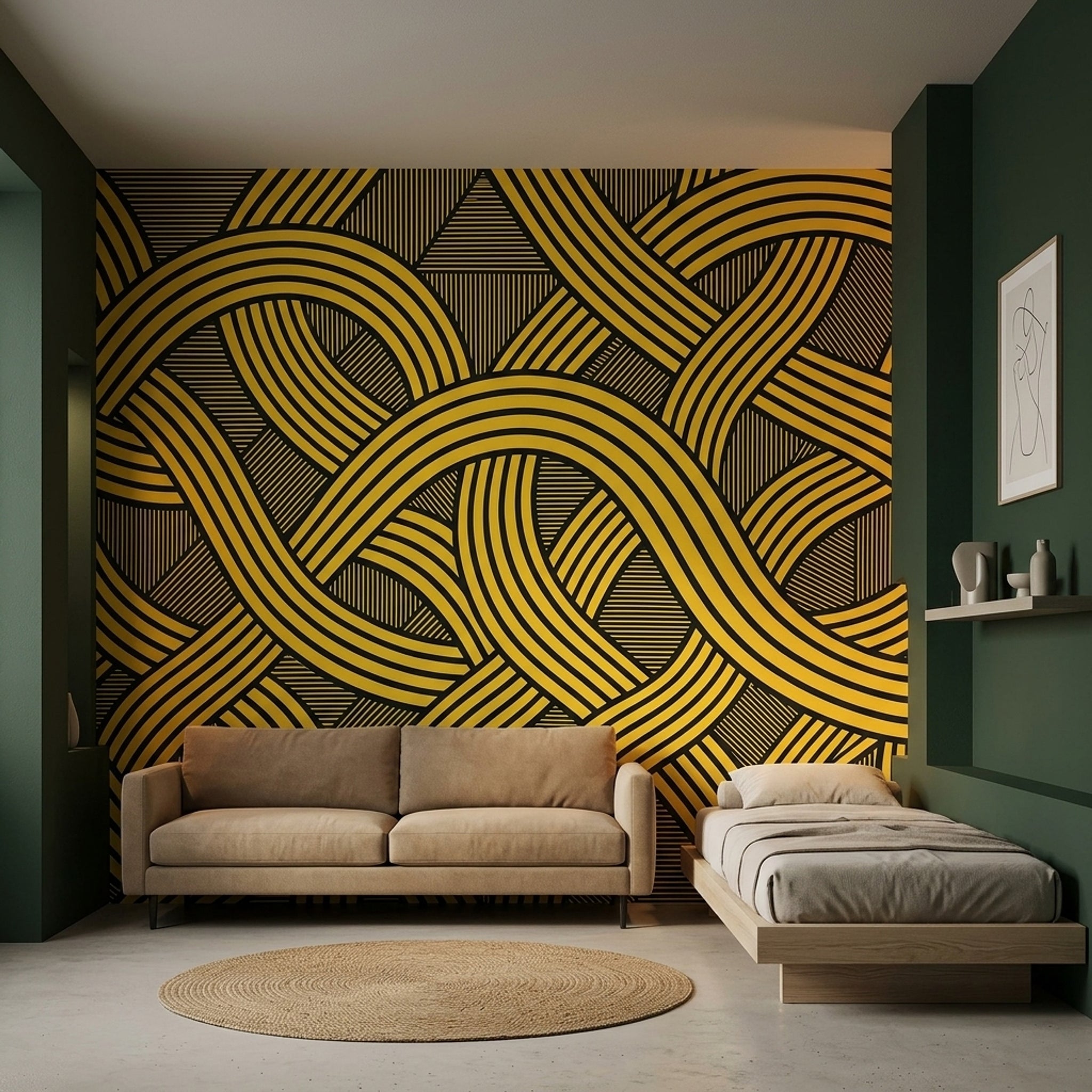 Abstract Geometric Wallpaper Interlocking Loops Striped Ribbons Removable Wall Decor
