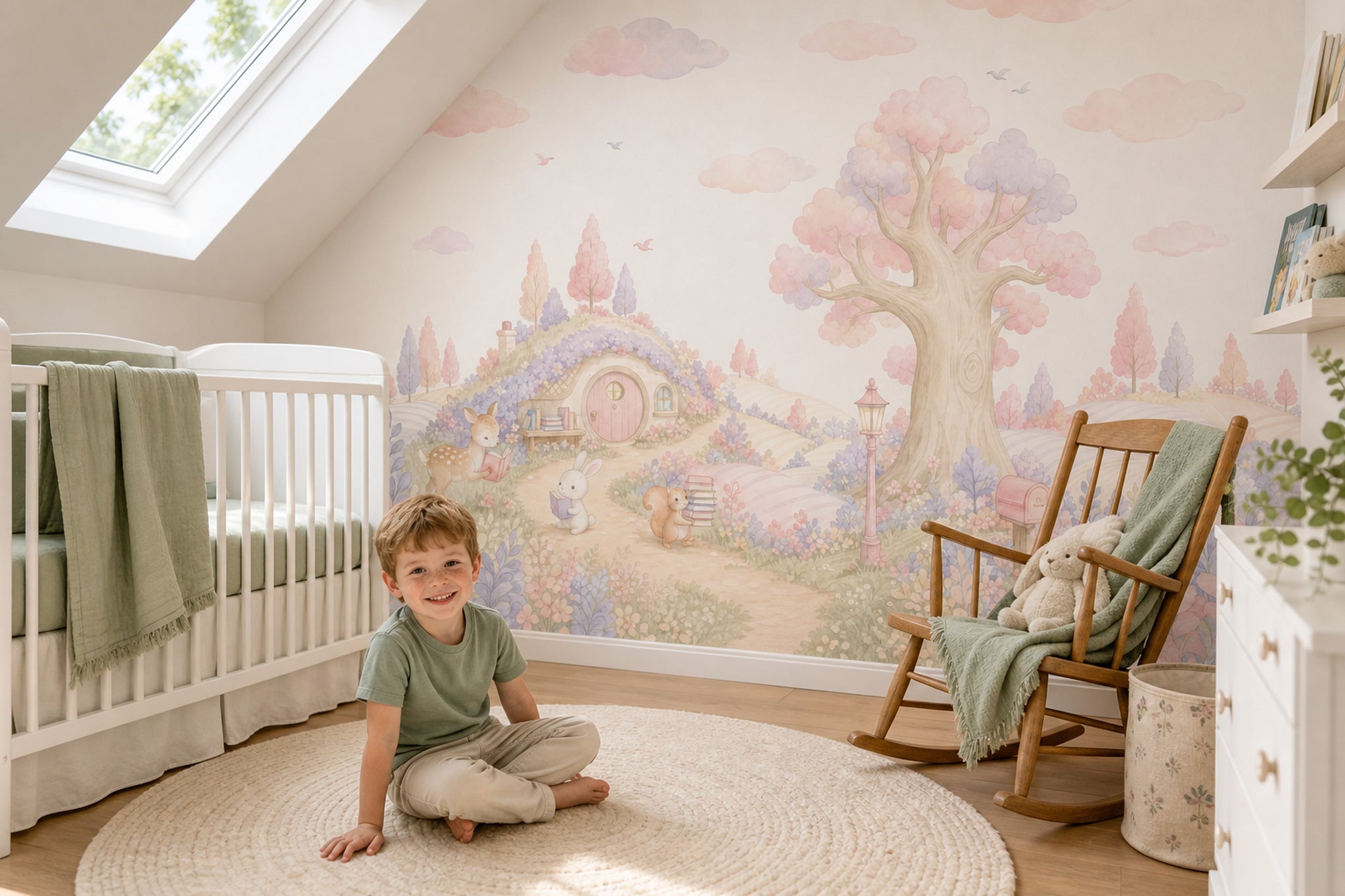 Storybook Landscape Wallpaper Pastel Cute Woodland Animals Removable Wall Decor