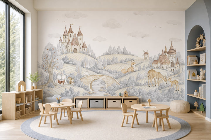 Storybook Wallpaper Watercolor Removable Castle Wall Decor