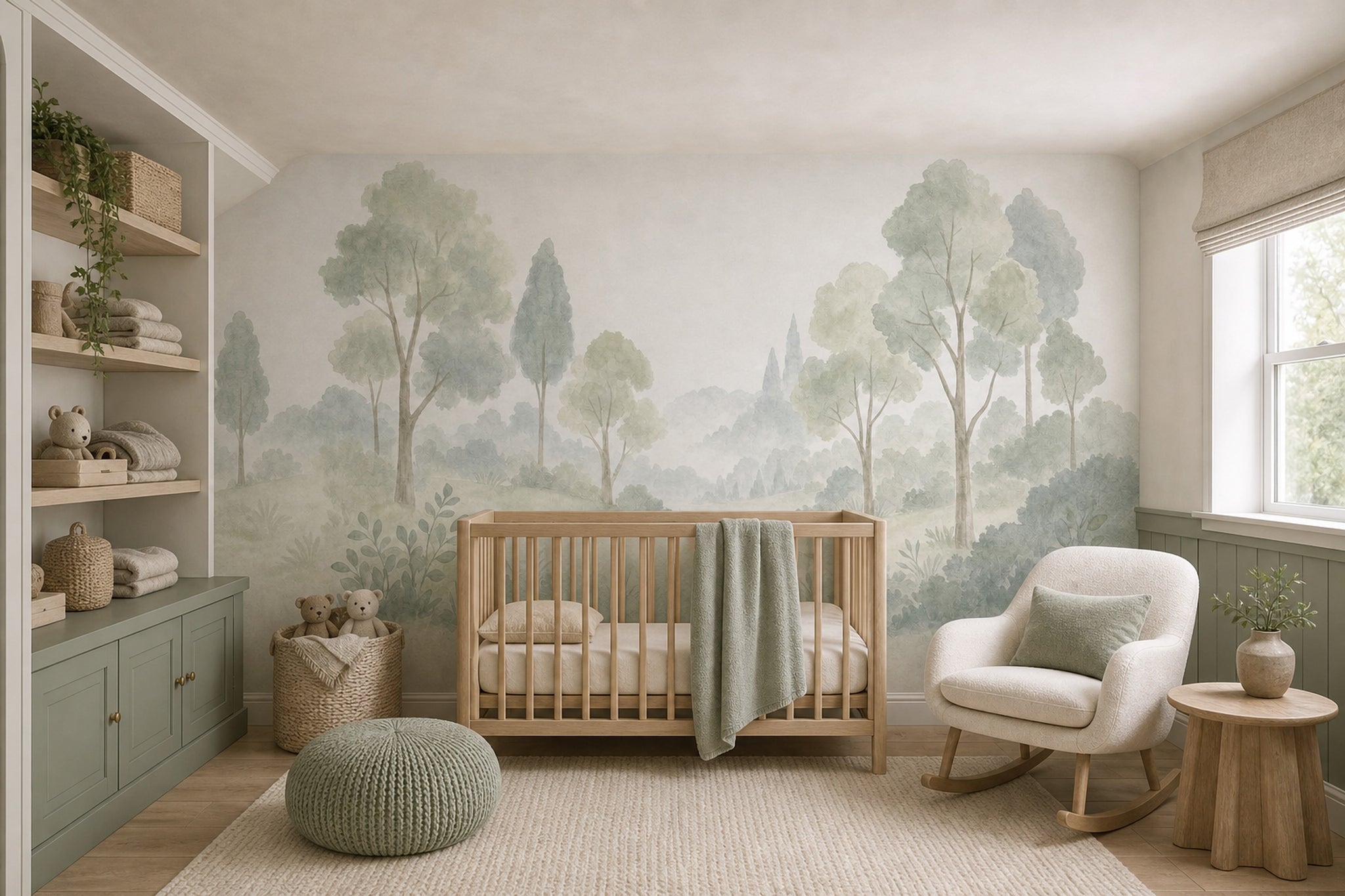 Misty Forest Wallpaper Forest Sage Green Removable Wall Decor
