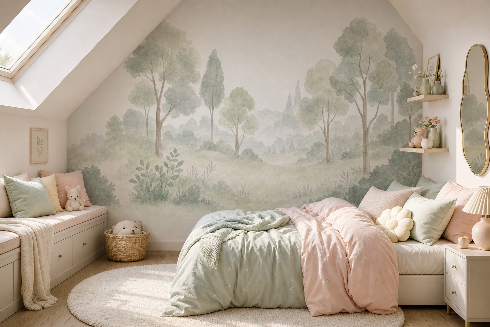 Misty Forest Wallpaper Forest Sage Green Removable Wall Decor