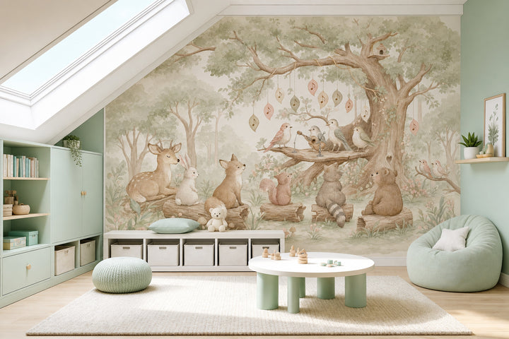 Woodland Wallpaper Watercolor Forest Animals Removable Wall Decor
