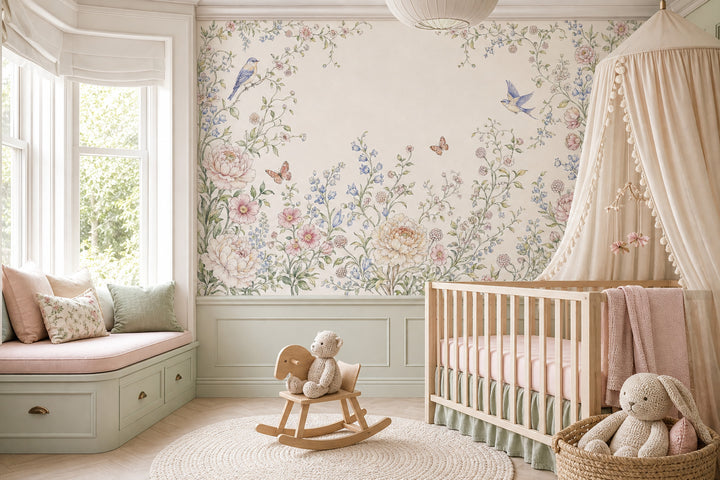 Floral Border Wallpaper Watercolor Botanical Removable Vintage Garden Wall Decor