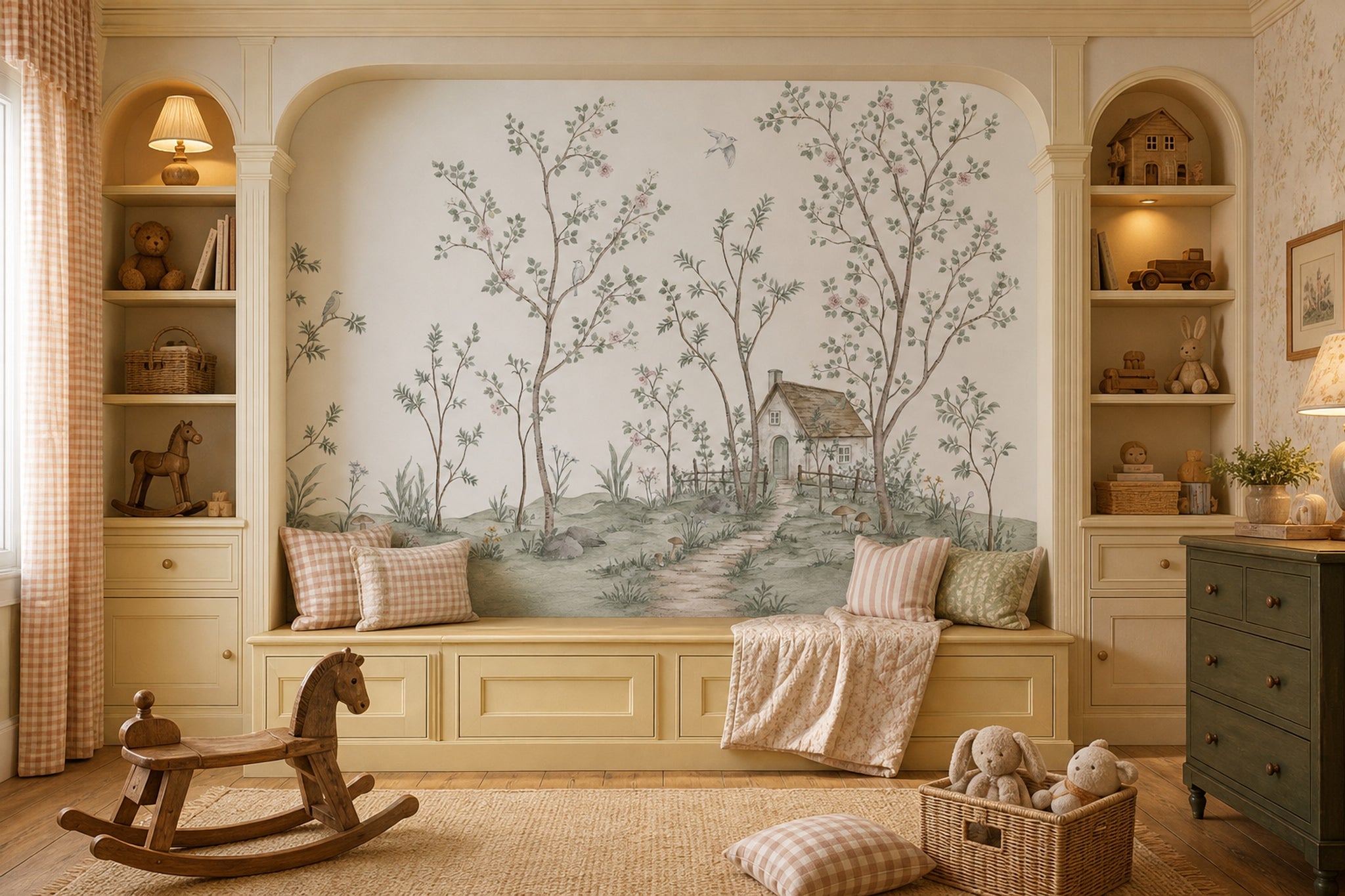 Muted Green Wallpaper Pastel Meadow Removable Watercolor Wall Decor