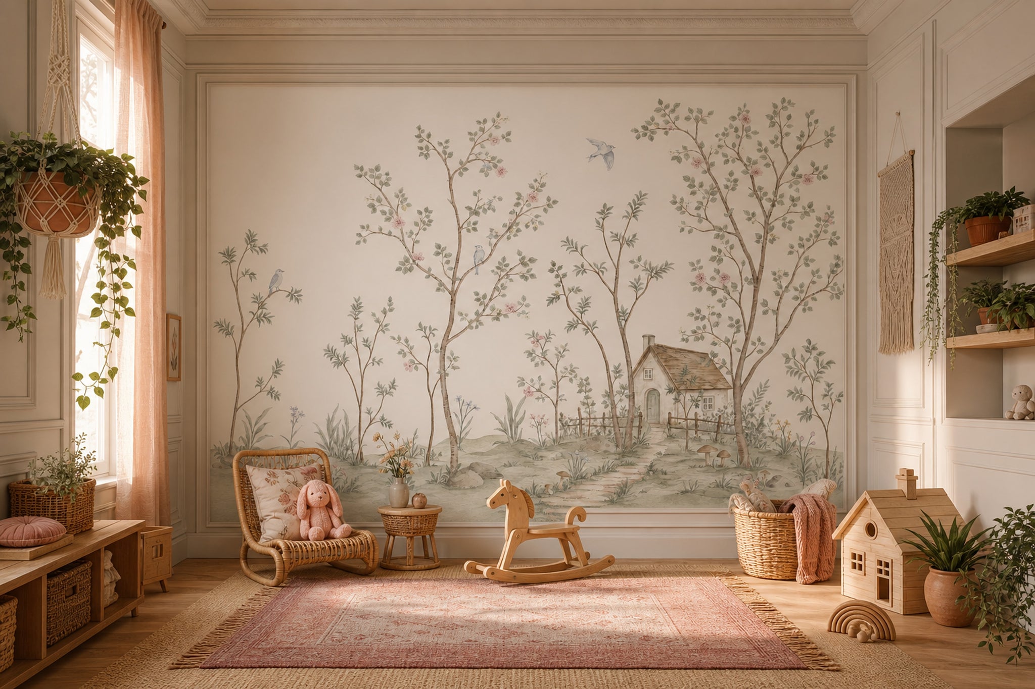 Muted Green Wallpaper Pastel Meadow Removable Watercolor Wall Decor