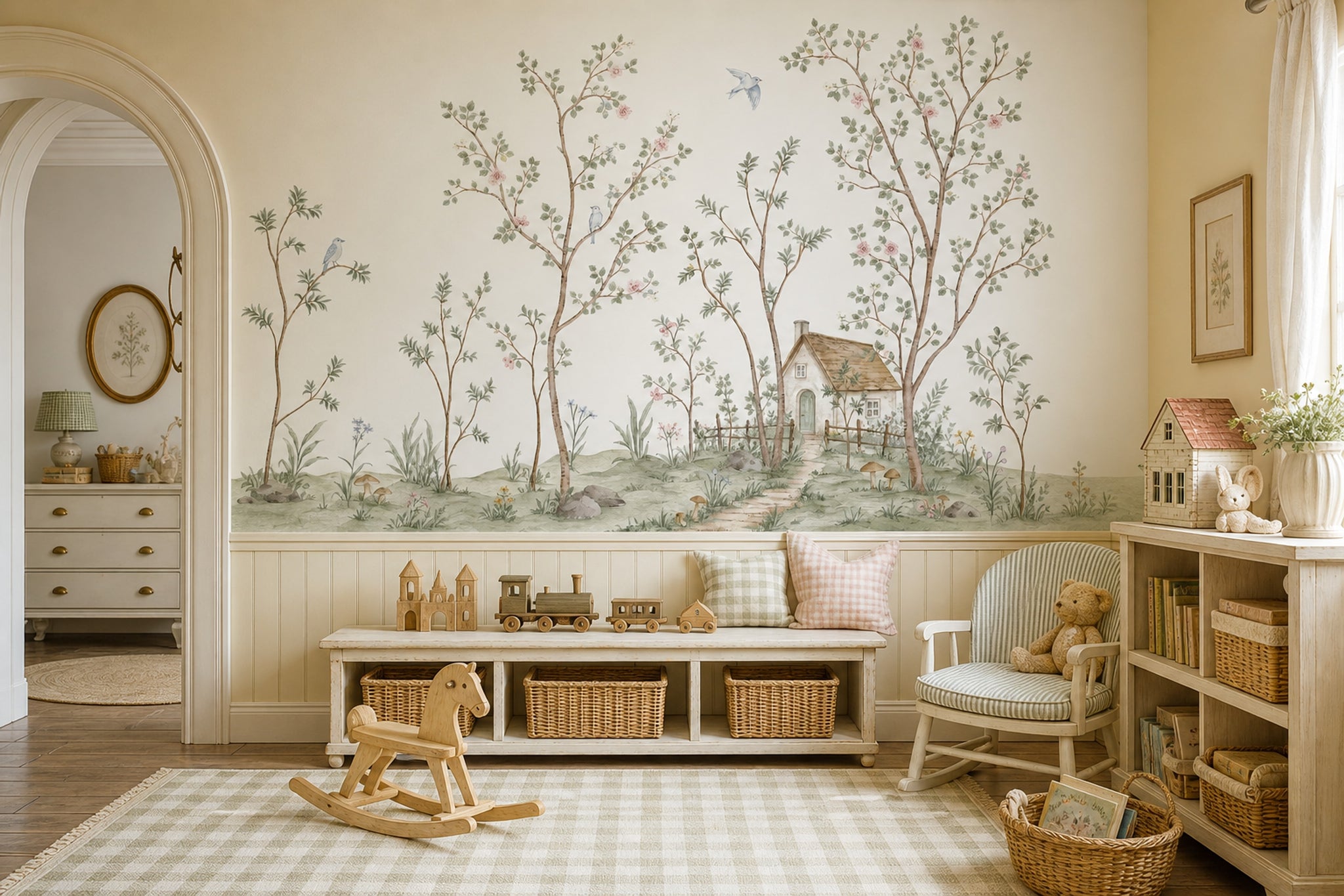 Muted Green Wallpaper Pastel Meadow Removable Watercolor Wall Decor