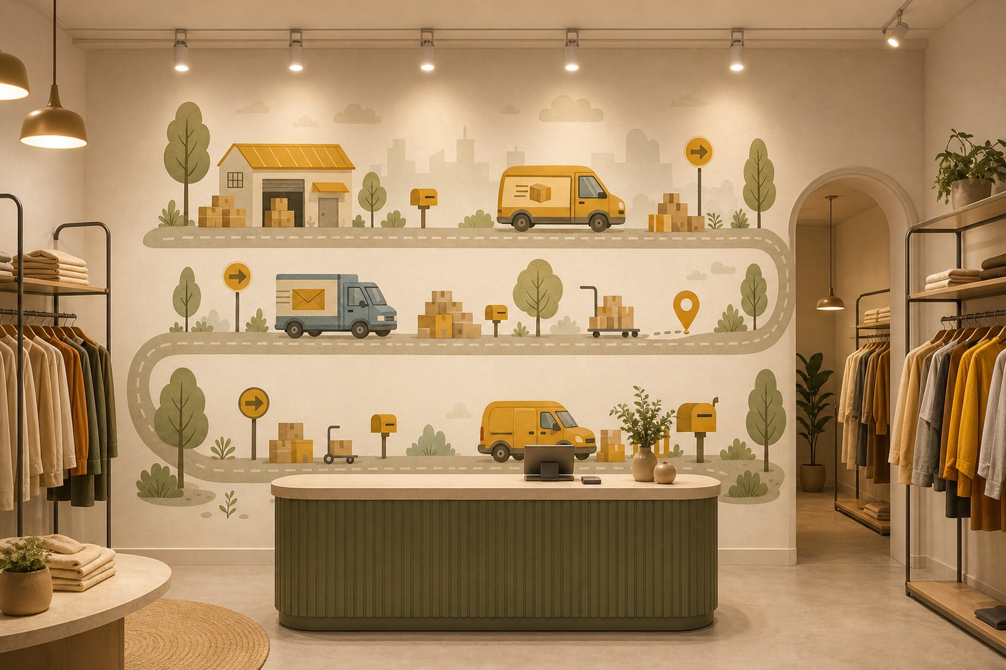 Delivery Trucks Wallpaper Warehouse Packages Removable Wall Decor