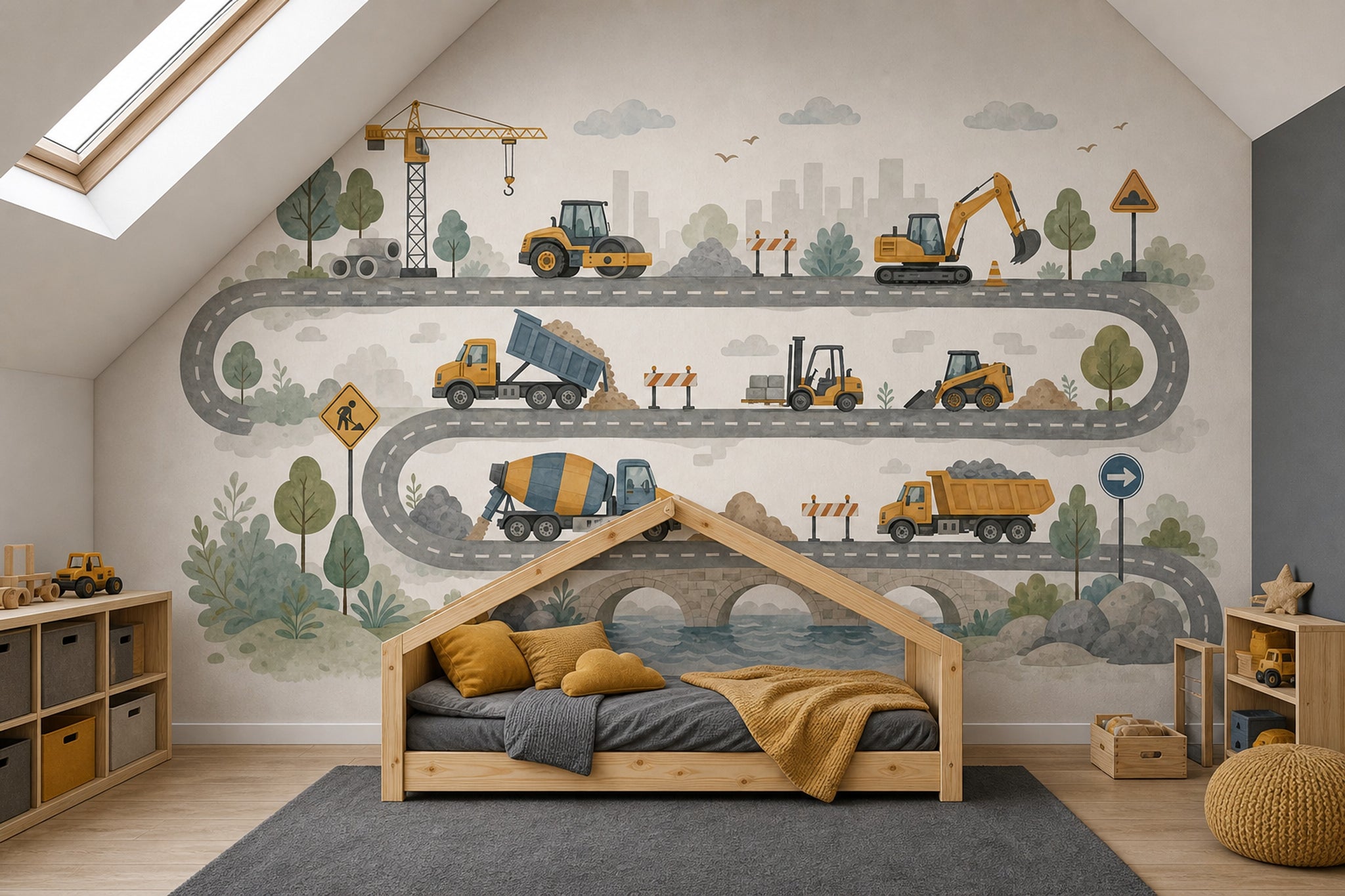 Construction Vehicles Wallpaper Roadwork Winding Road Wall Mural