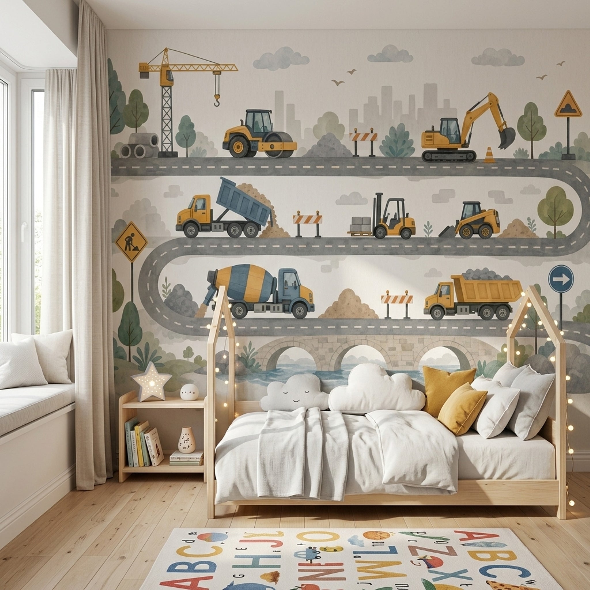 Construction Vehicles Wallpaper Roadwork Winding Road Wall Mural
