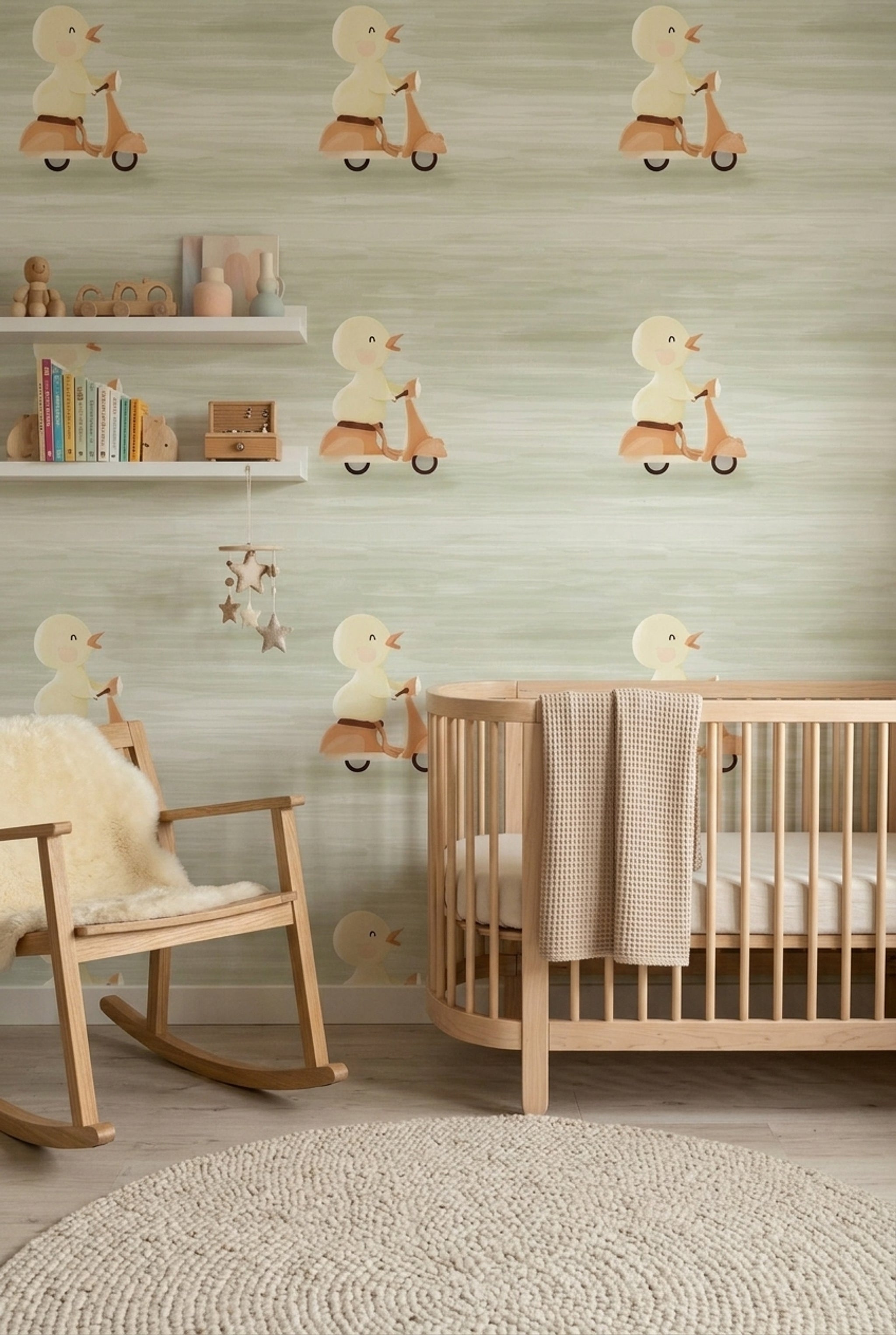 Cute Duck Wallpaper Scooter Removable Kids Illustration Wall Double Roll