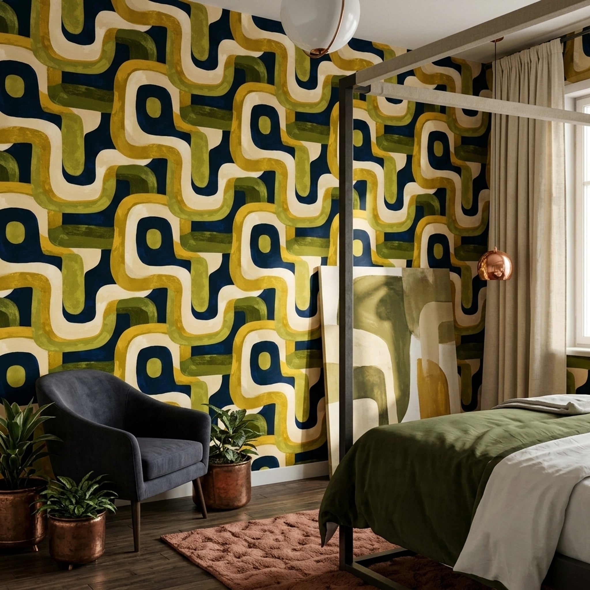 Mid Century Modern Wallpaper Modern Removable Retro Wall Double Roll