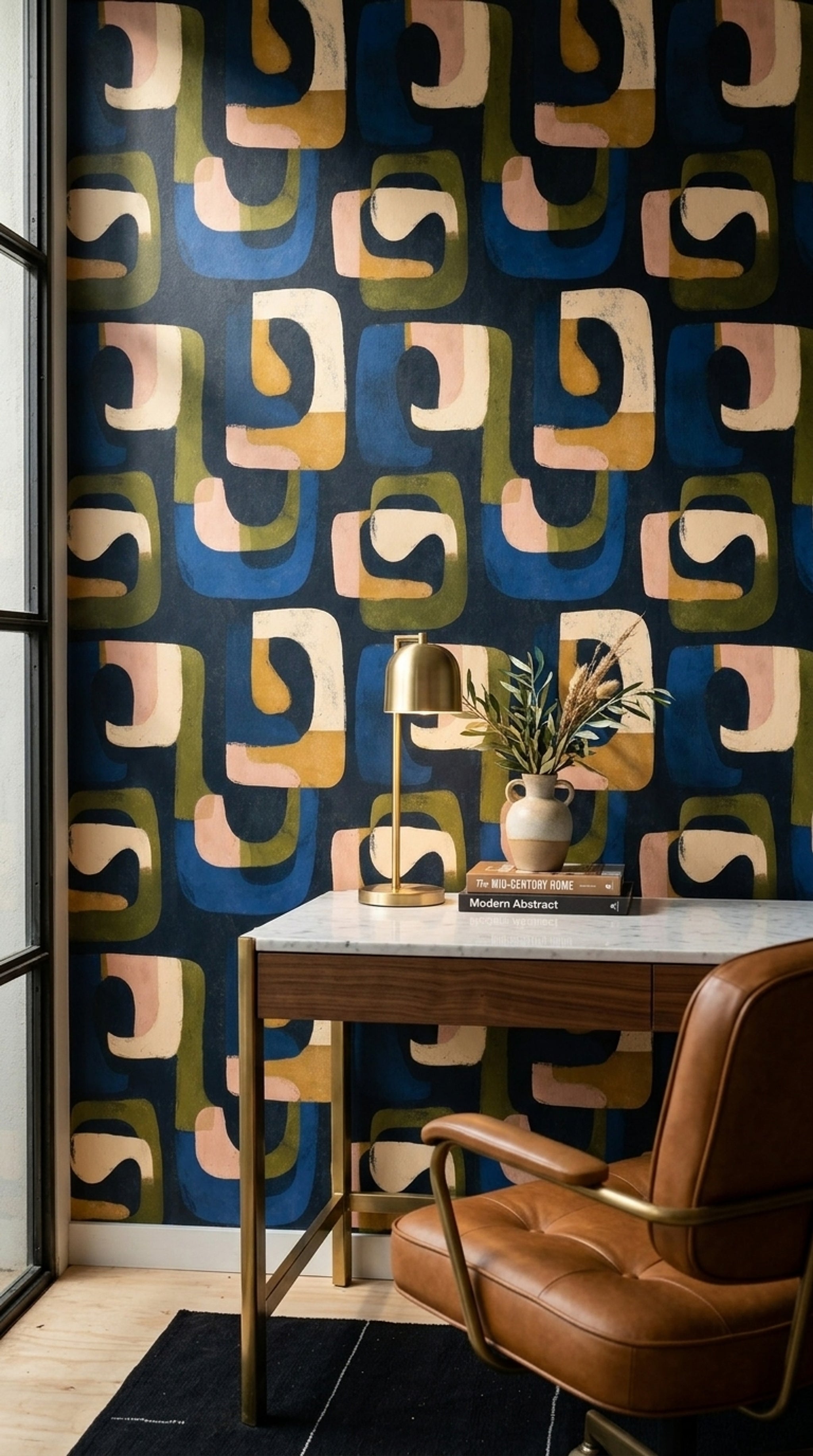 Mid Century Modern Wallpaper Retro Abstract Removable Wall Decor