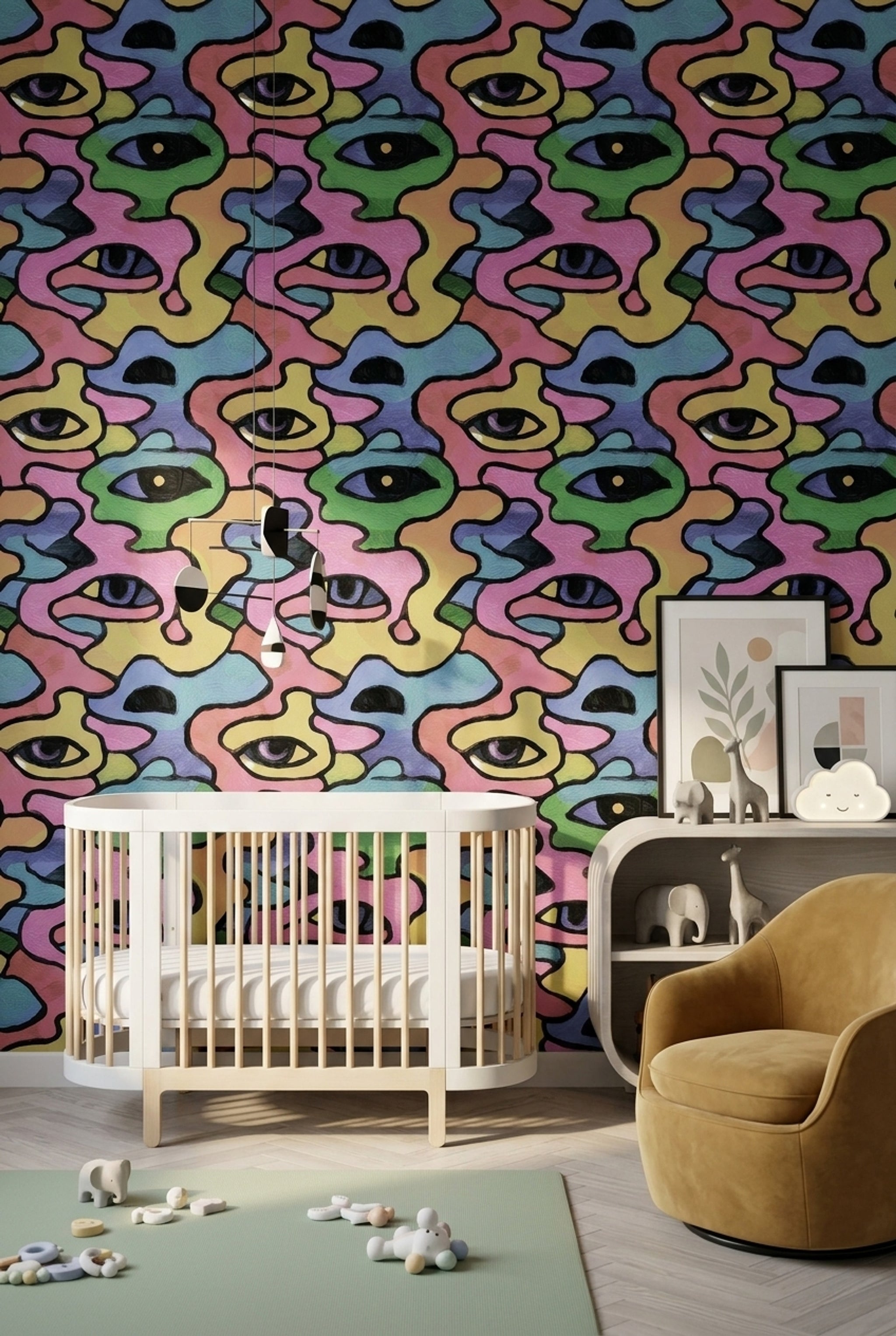Stained Glass Wallpaper Mosaic Removable Eye Motif Wall Double Roll