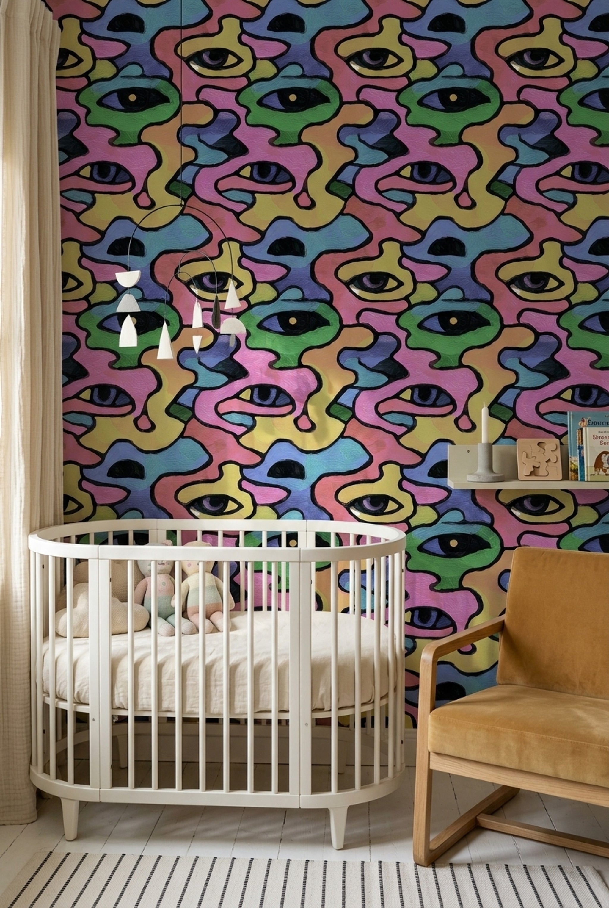 Stained Glass Wallpaper Mosaic Removable Eye Motif Wall Double Roll