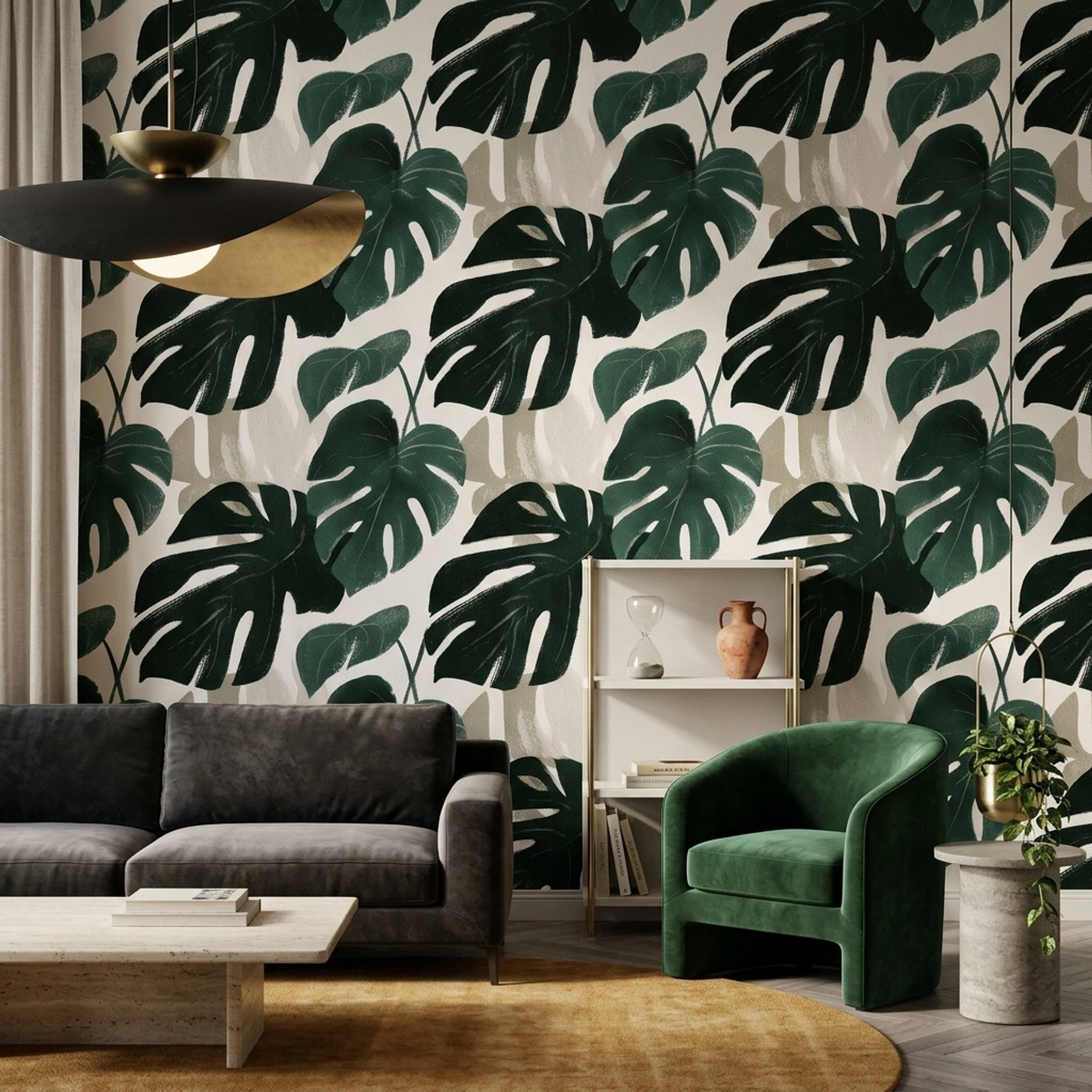 Bright Background Wallpaper Tropical Leaves Removable Botanical Wall Double Roll
