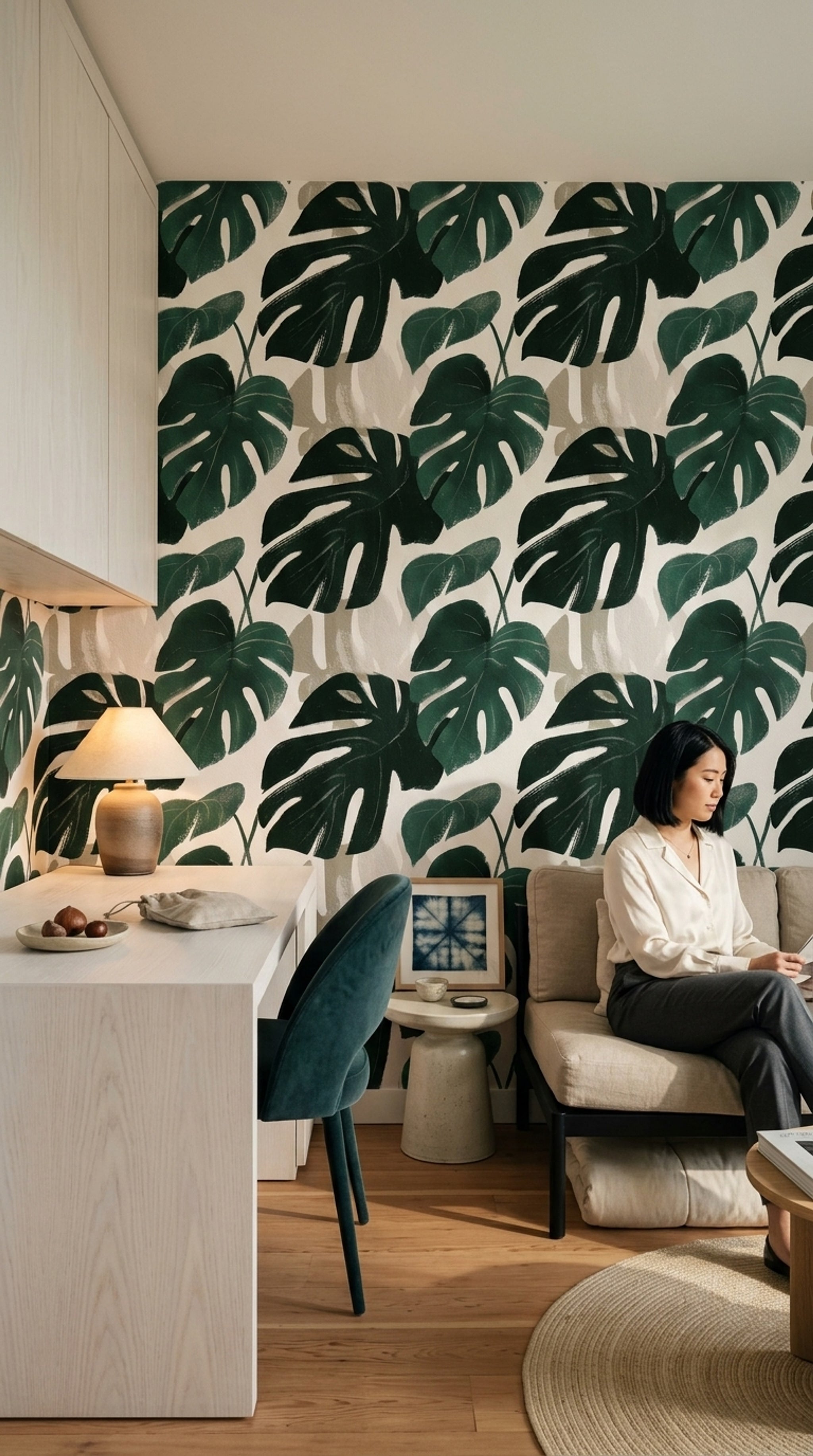 Bright Background Wallpaper Tropical Leaves Removable Botanical Wall Double Roll