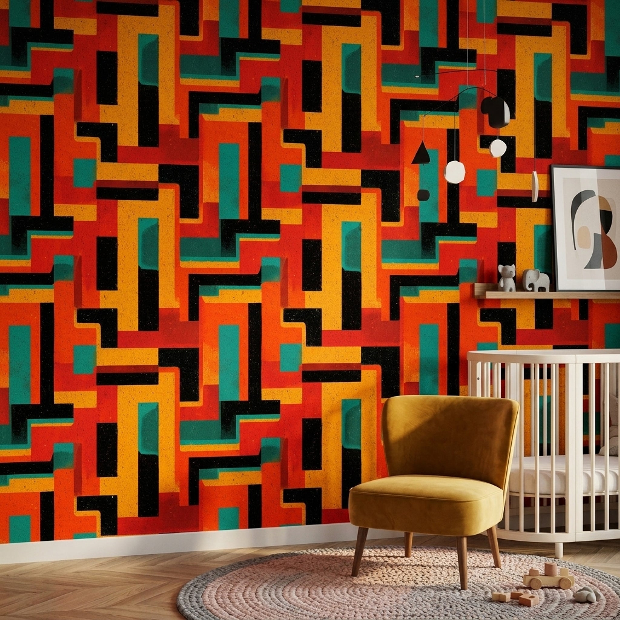 Mid Century Modern Wallpaper Retro Geometric Decorative Mural
