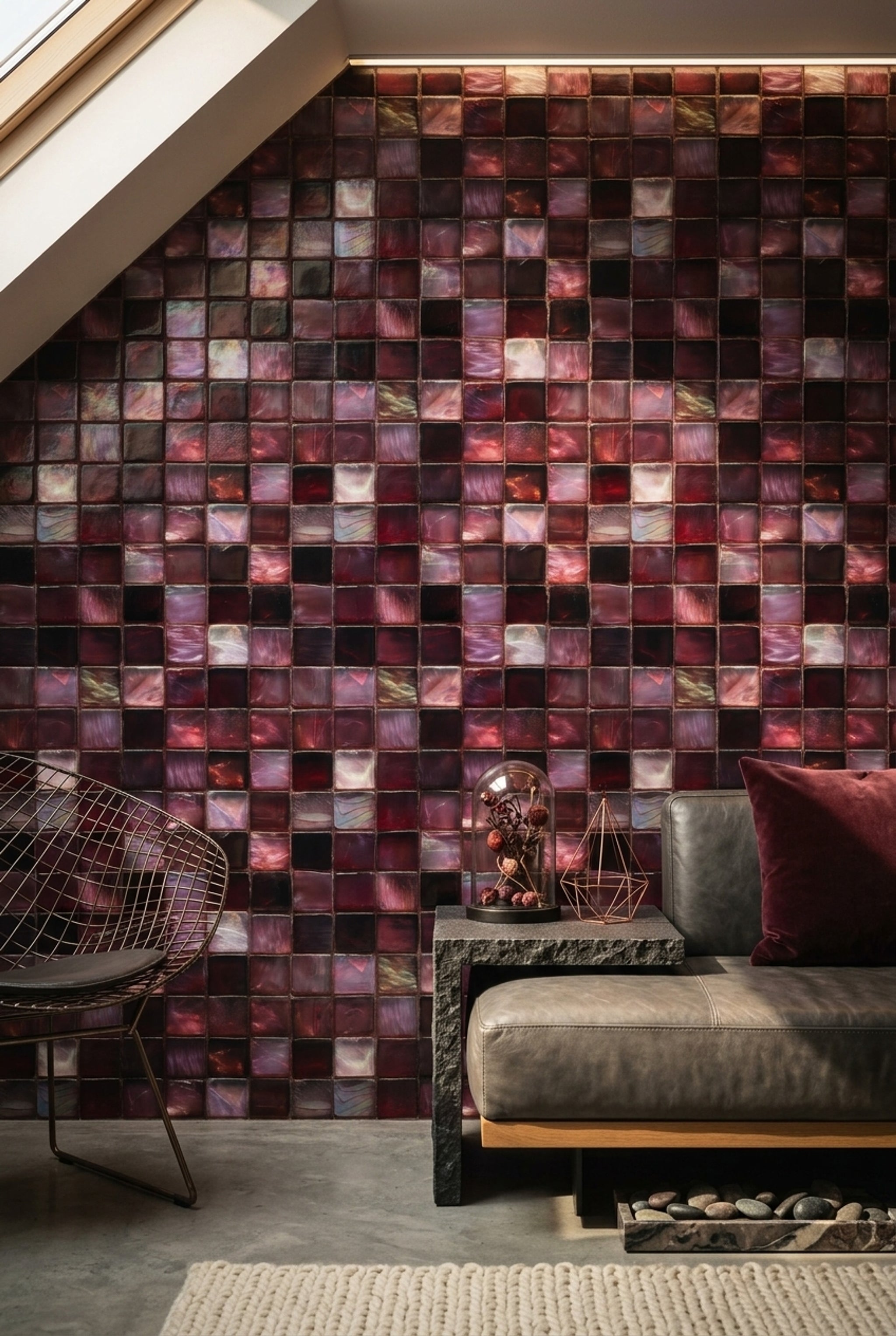 Abstract Mosaic Wallpaper Glass Tiles Removable Geometric Grid Wall Double Roll