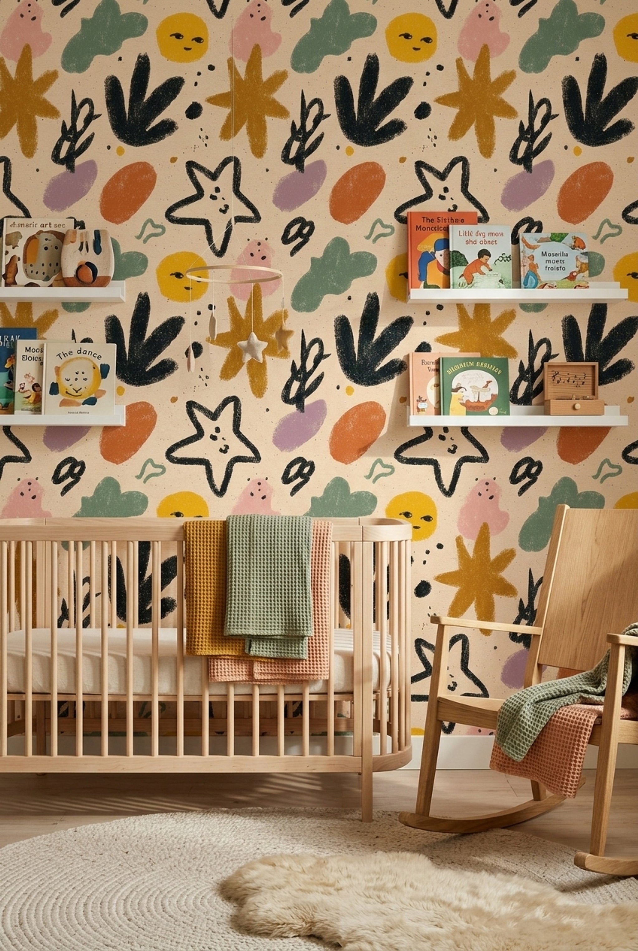 Organic Shapes Wallpaper Abstract Hand Drawn Decorative Mural