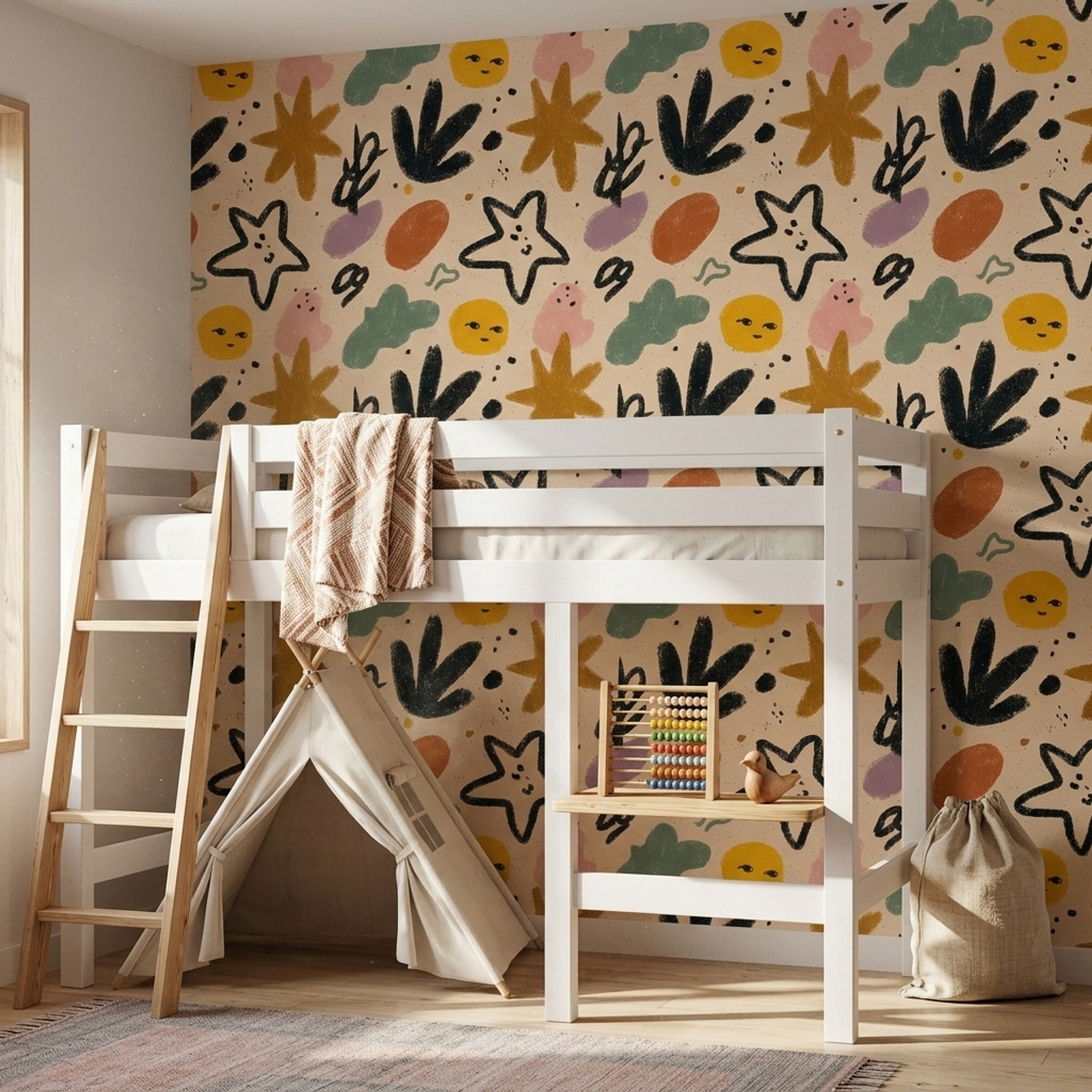 Organic Shapes Wallpaper Abstract Hand Drawn Decorative Mural