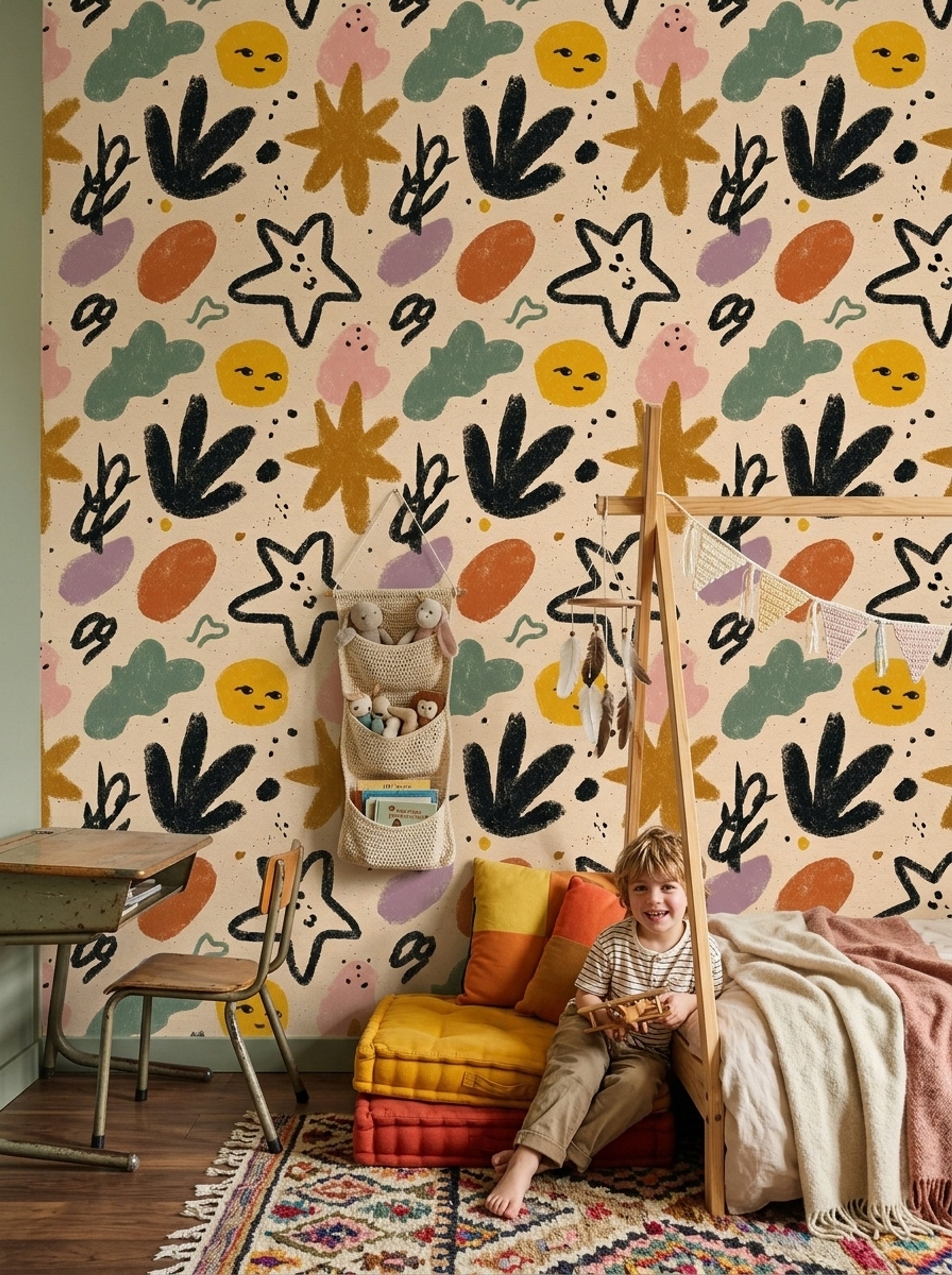 Organic Shapes Wallpaper Abstract Hand Drawn Decorative Mural