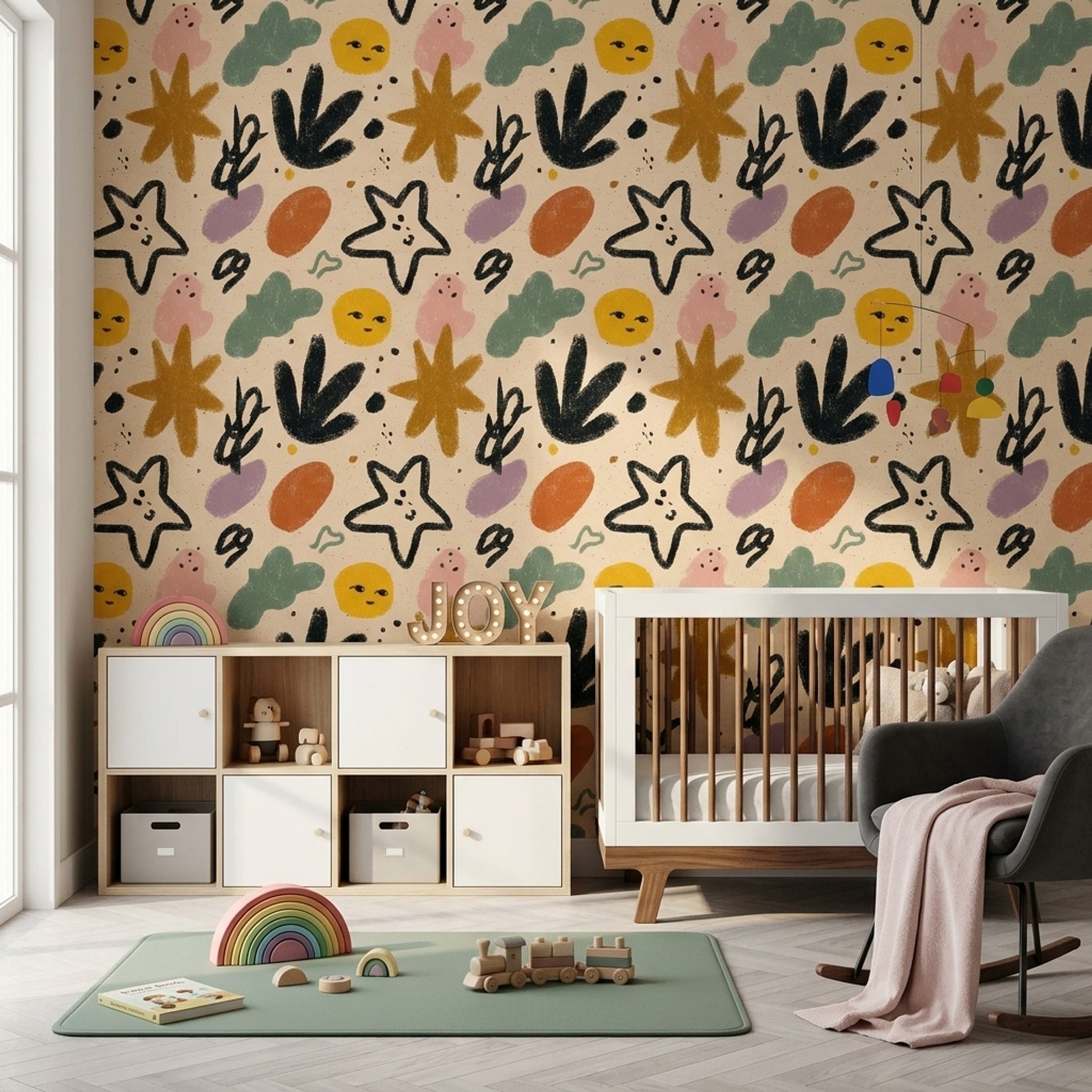 Organic Shapes Wallpaper Abstract Hand Drawn Decorative Mural