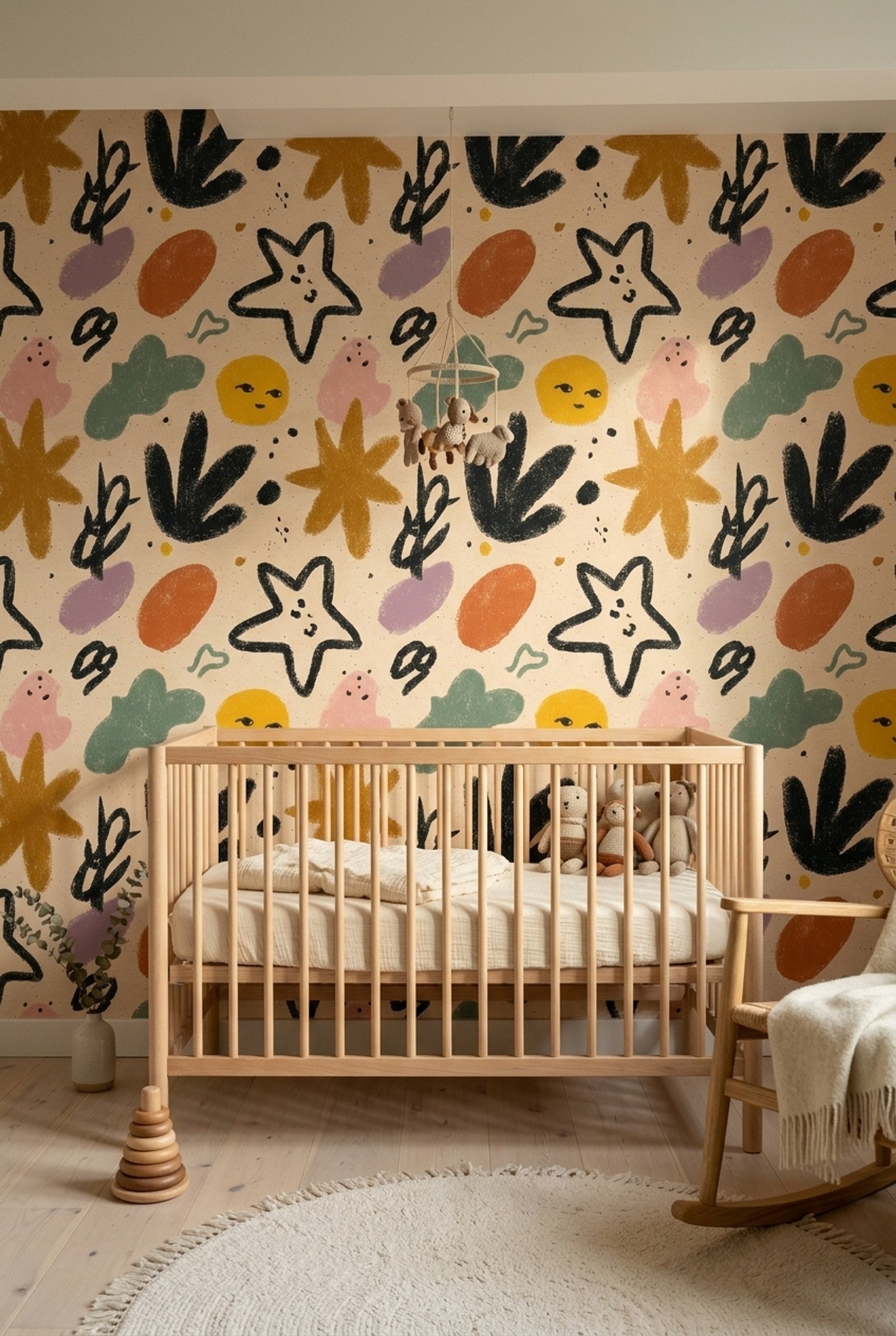Organic Shapes Wallpaper Abstract Hand Drawn Decorative Mural