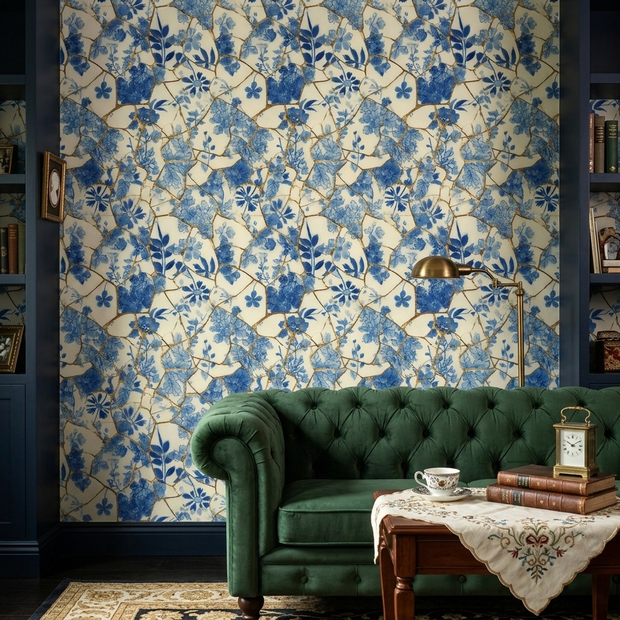 White Background Wallpaper Floral Removable Kintsugi Wall Double Roll
